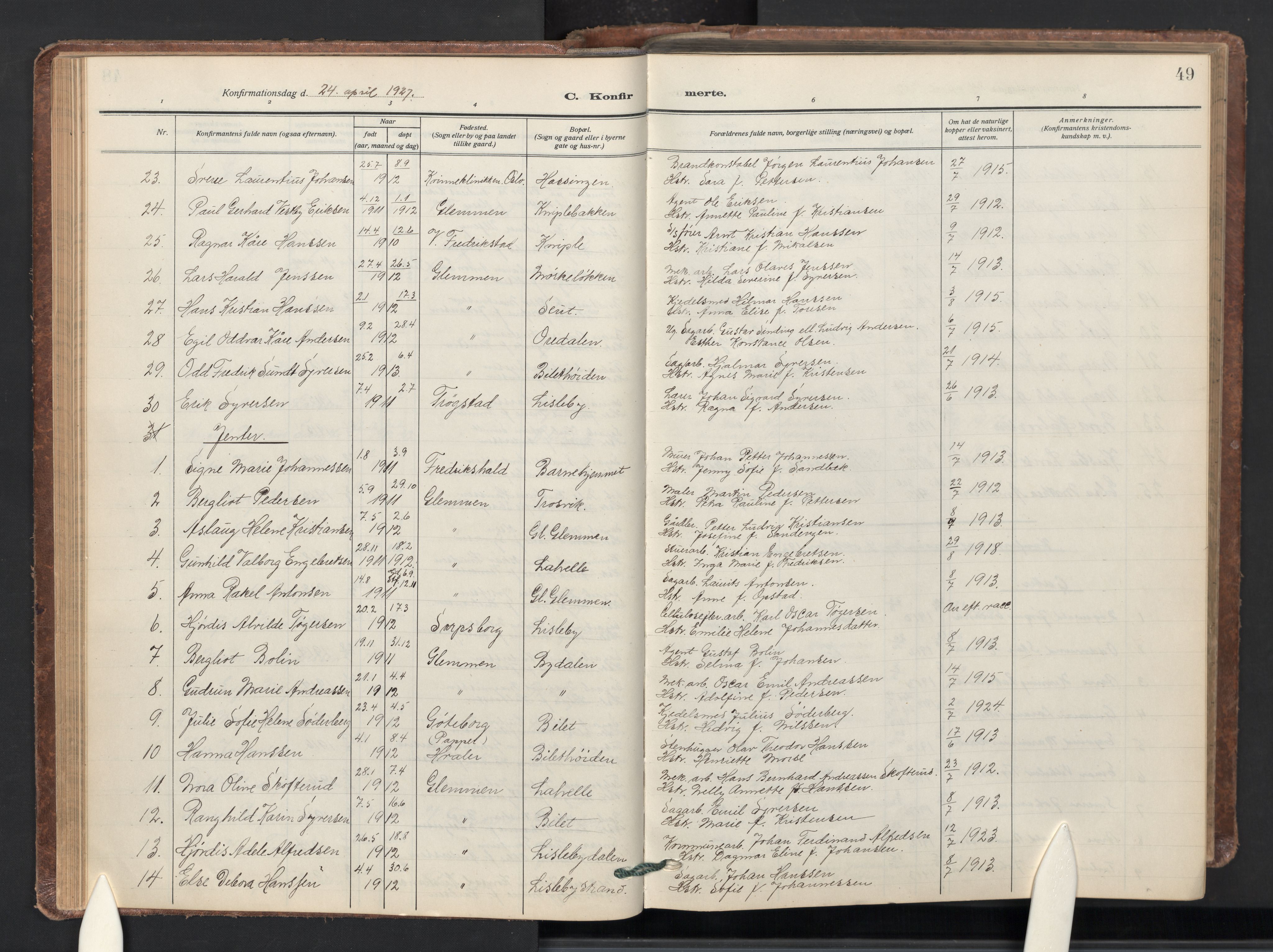 Glemmen prestekontor Kirkebøker, AV/SAO-A-10908/G/Ga/L0008: Parish register (copy) no. 8, 1923-1956, p. 49