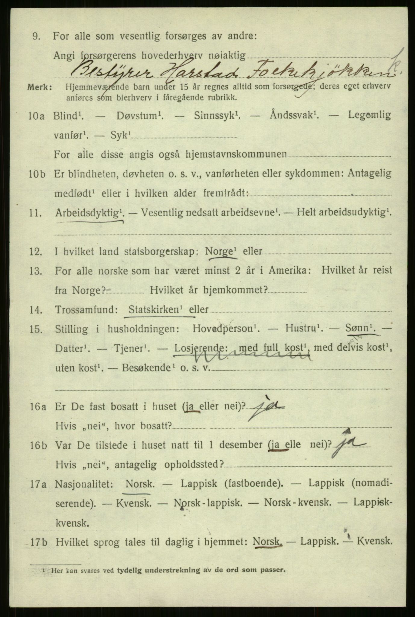 SATØ, 1920 census for Harstad, 1920, p. 2945