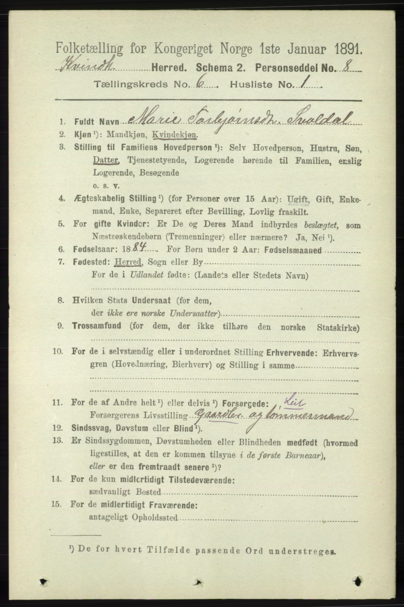 RA, 1891 census for 1224 Kvinnherad, 1891, p. 2128