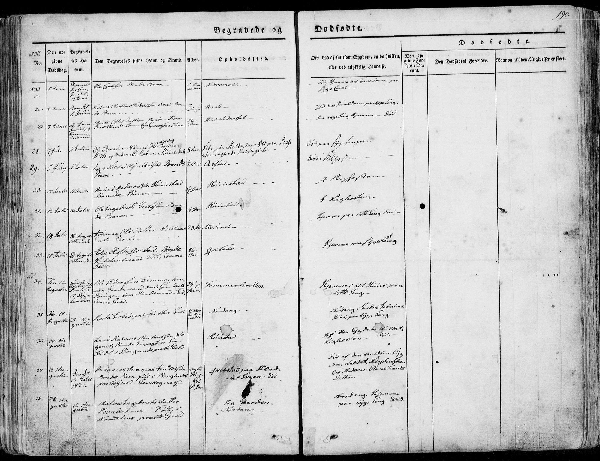 Ministerialprotokoller, klokkerbøker og fødselsregistre - Møre og Romsdal, AV/SAT-A-1454/515/L0208: Parish register (official) no. 515A04, 1830-1846, p. 190