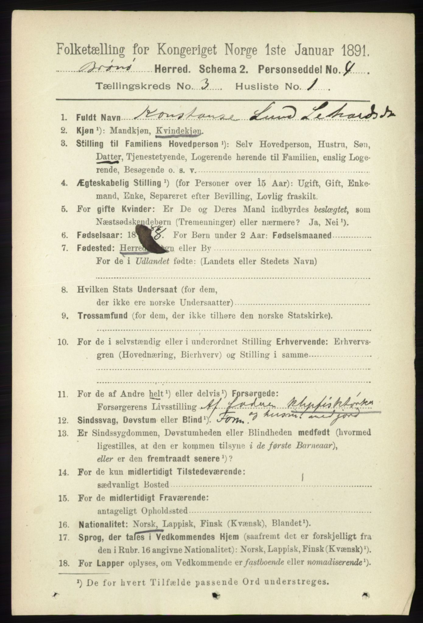 RA, 1891 census for 1814 Brønnøy, 1891, p. 1292