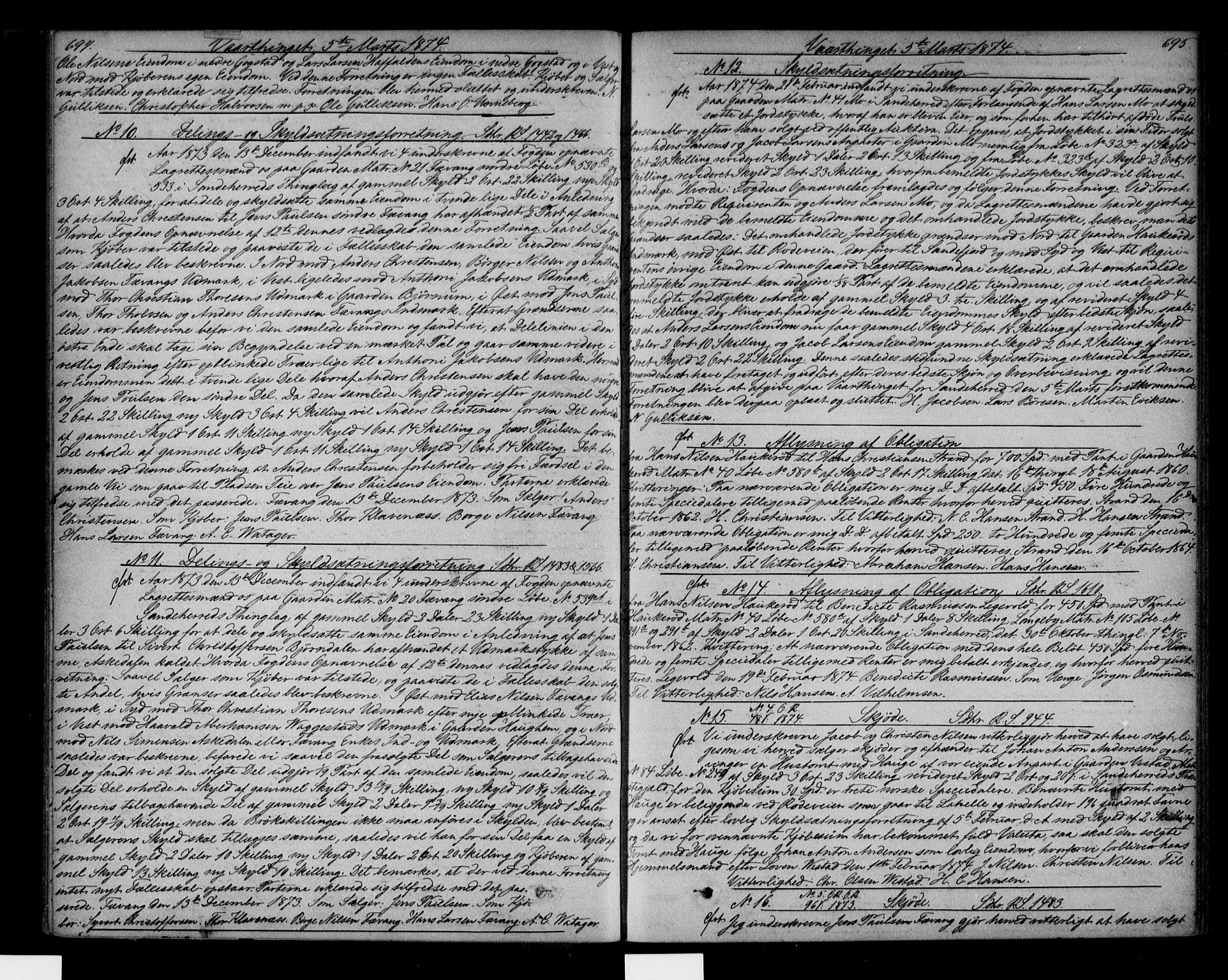 Larvik sorenskriveri, SAKO/A-83/G/Ga/Gab/L0016b: Mortgage book no. II 16b, 1873-1875, p. 694-695