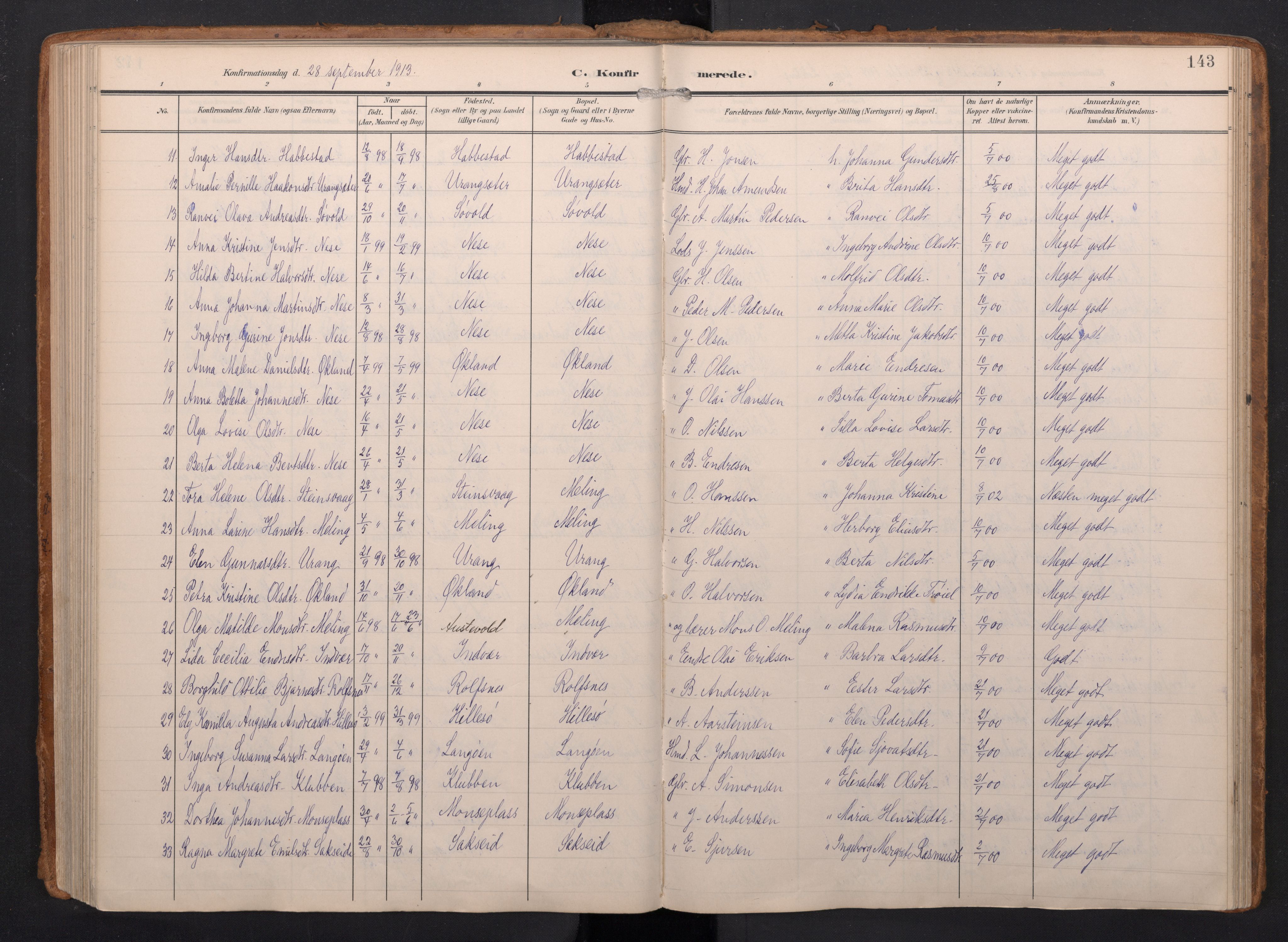 Finnås sokneprestembete, SAB/A-99925/H/Ha/Haa/Haac/L0003: Parish register (official) no. C 3, 1905-1917, p. 143