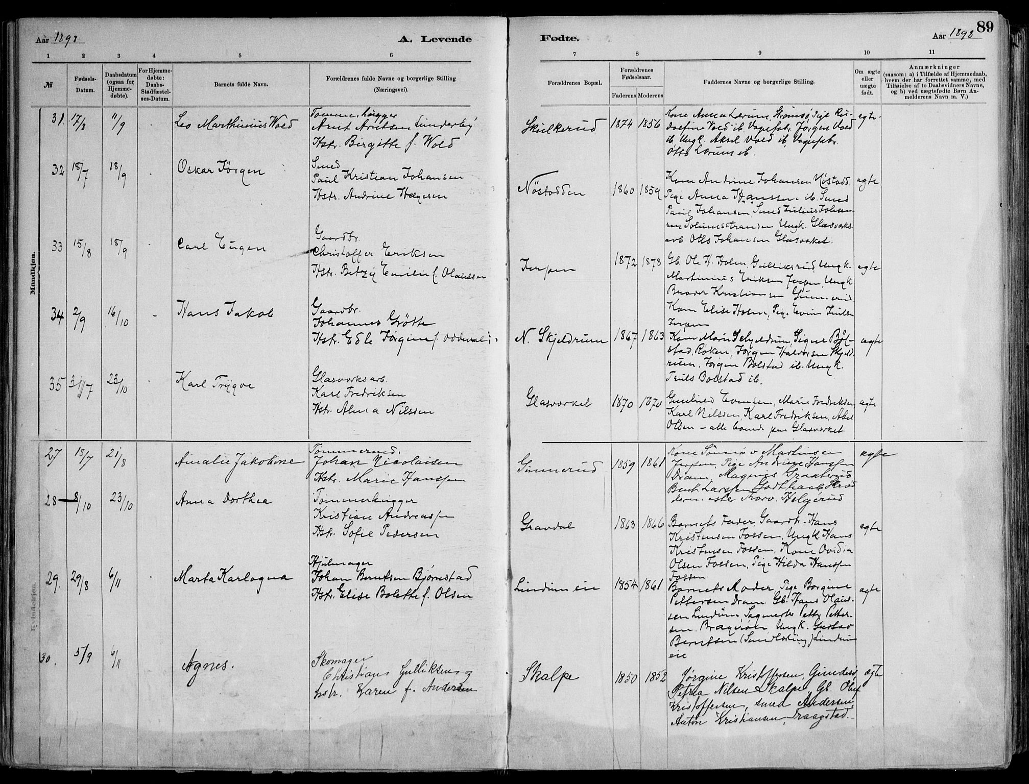 Skoger kirkebøker, SAKO/A-59/F/Fa/L0006: Parish register (official) no. I 6, 1885-1910, p. 89