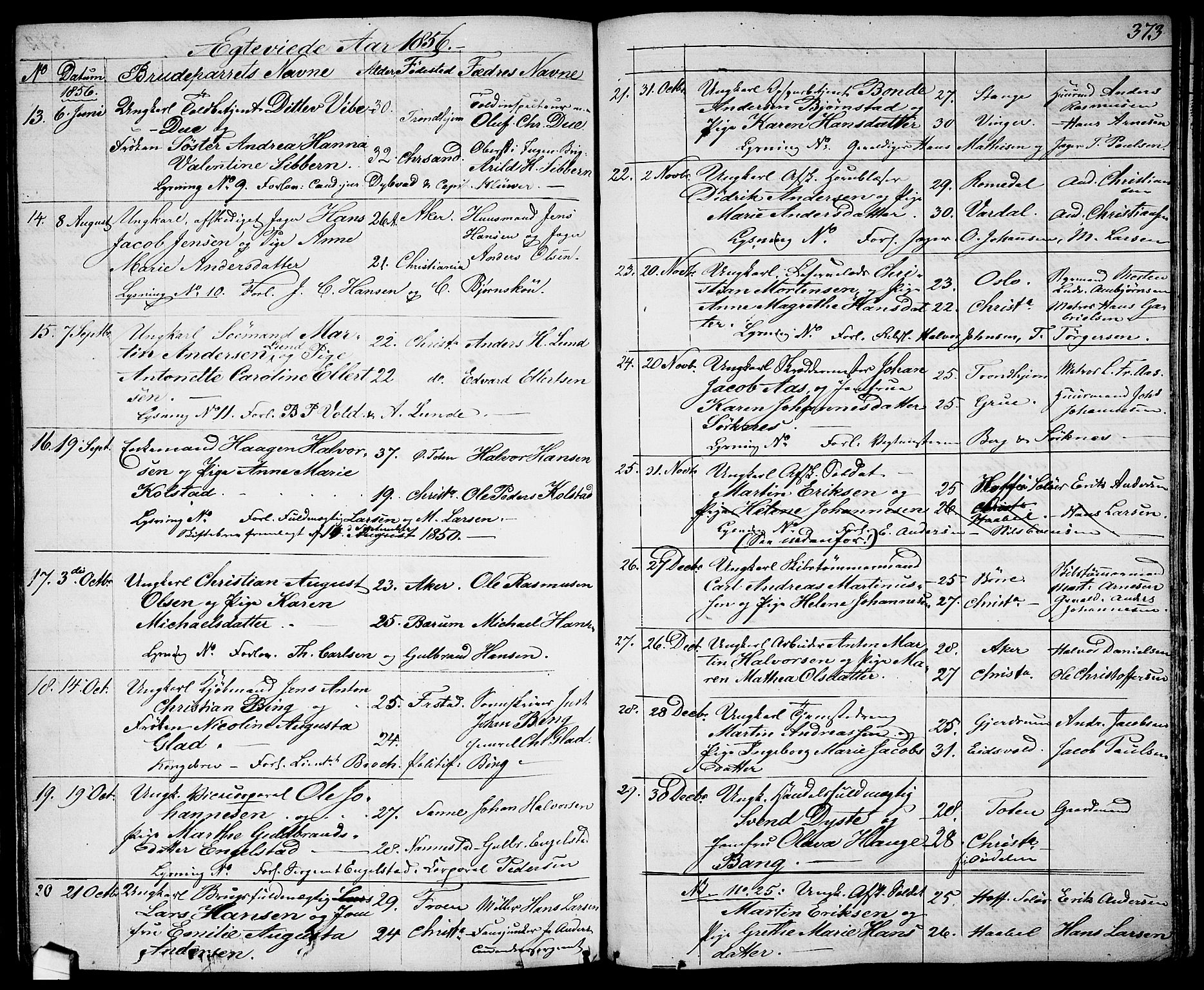 Garnisonsmenigheten Kirkebøker, AV/SAO-A-10846/G/Ga/L0005: Parish register (copy) no. 5, 1841-1860, p. 373