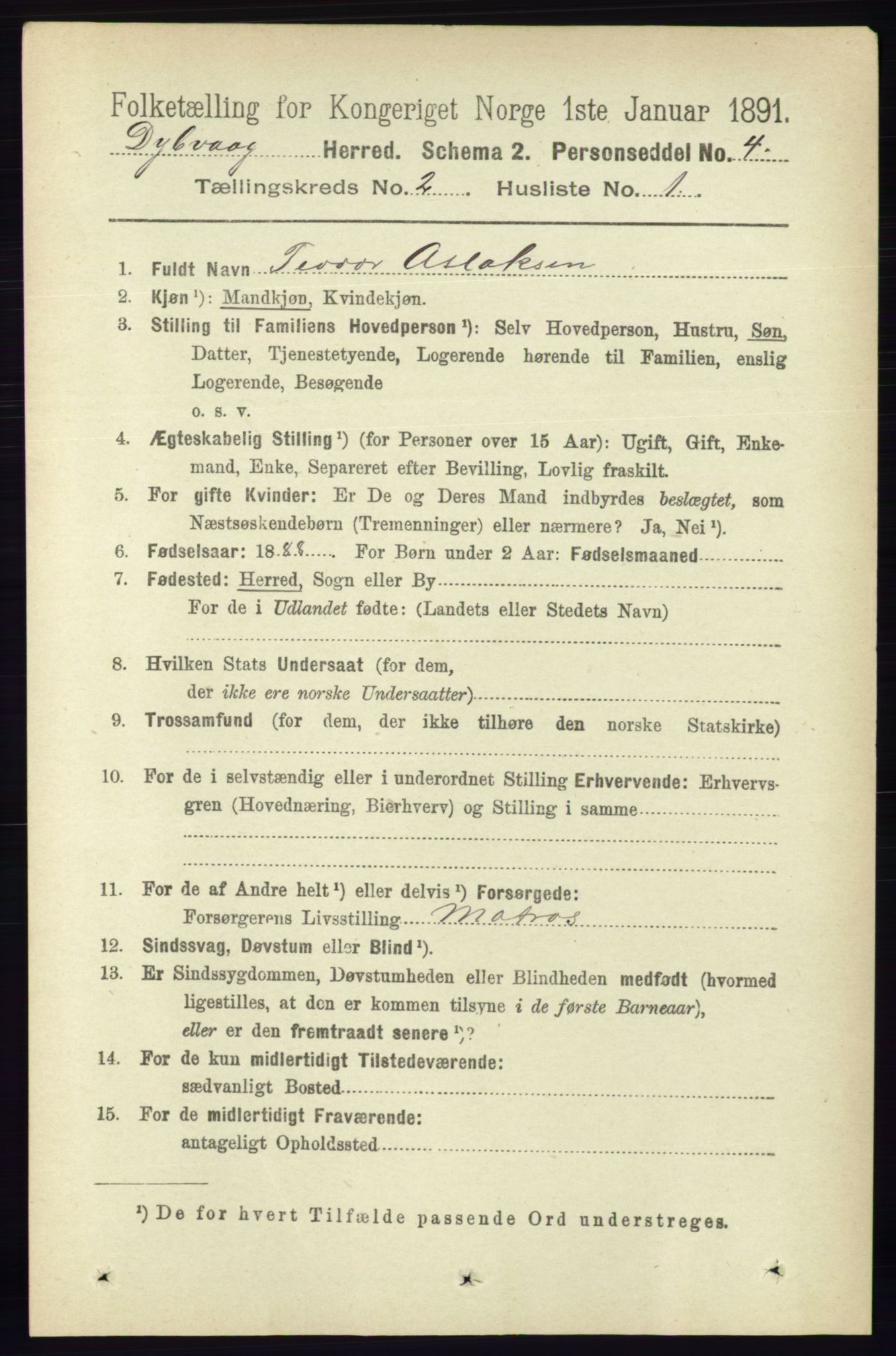 RA, 1891 census for 0915 Dypvåg, 1891, p. 517