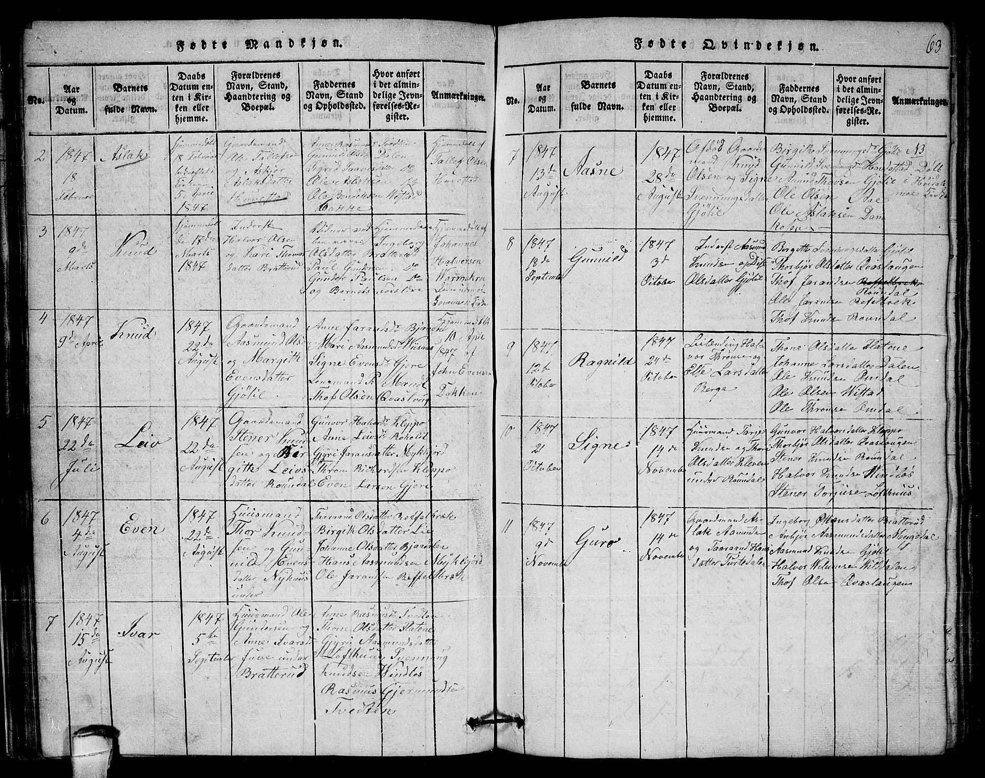 Lårdal kirkebøker, SAKO/A-284/G/Gb/L0001: Parish register (copy) no. II 1, 1815-1865, p. 63