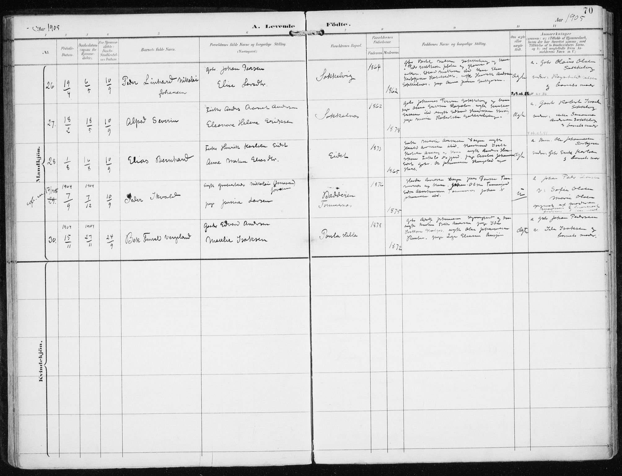 Skjervøy sokneprestkontor, AV/SATØ-S-1300/H/Ha/Haa/L0017kirke: Parish register (official) no. 17, 1895-1911, p. 70