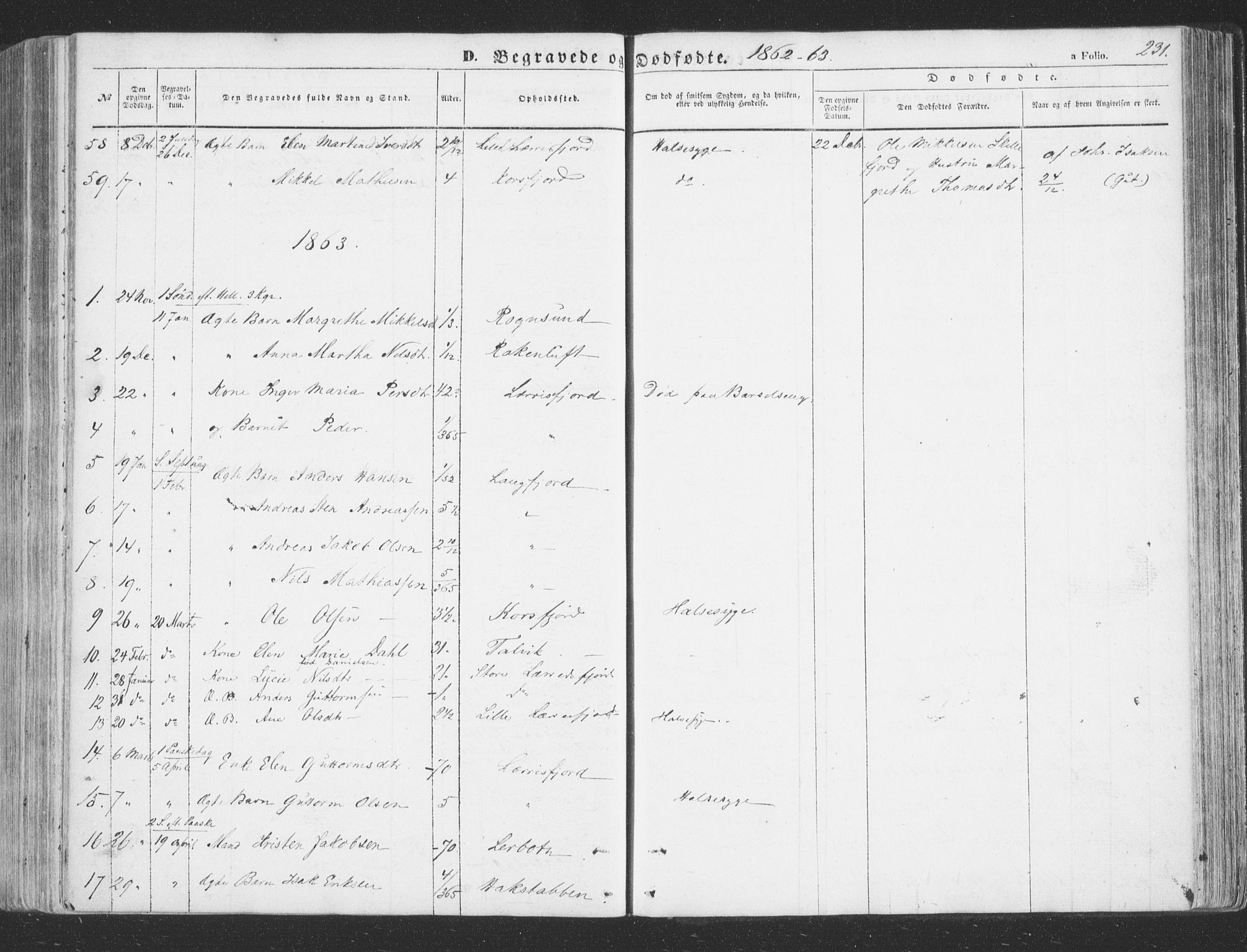 Talvik sokneprestkontor, SATØ/S-1337/H/Ha/L0010kirke: Parish register (official) no. 10, 1852-1864, p. 231
