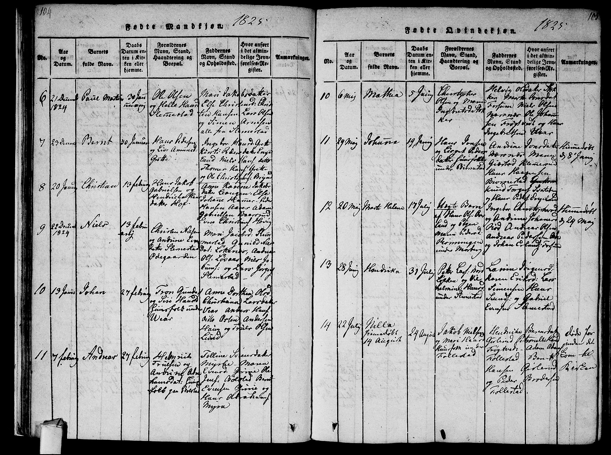 Røyken kirkebøker, AV/SAKO-A-241/F/Fa/L0004: Parish register (official) no. 4, 1814-1832, p. 104-105