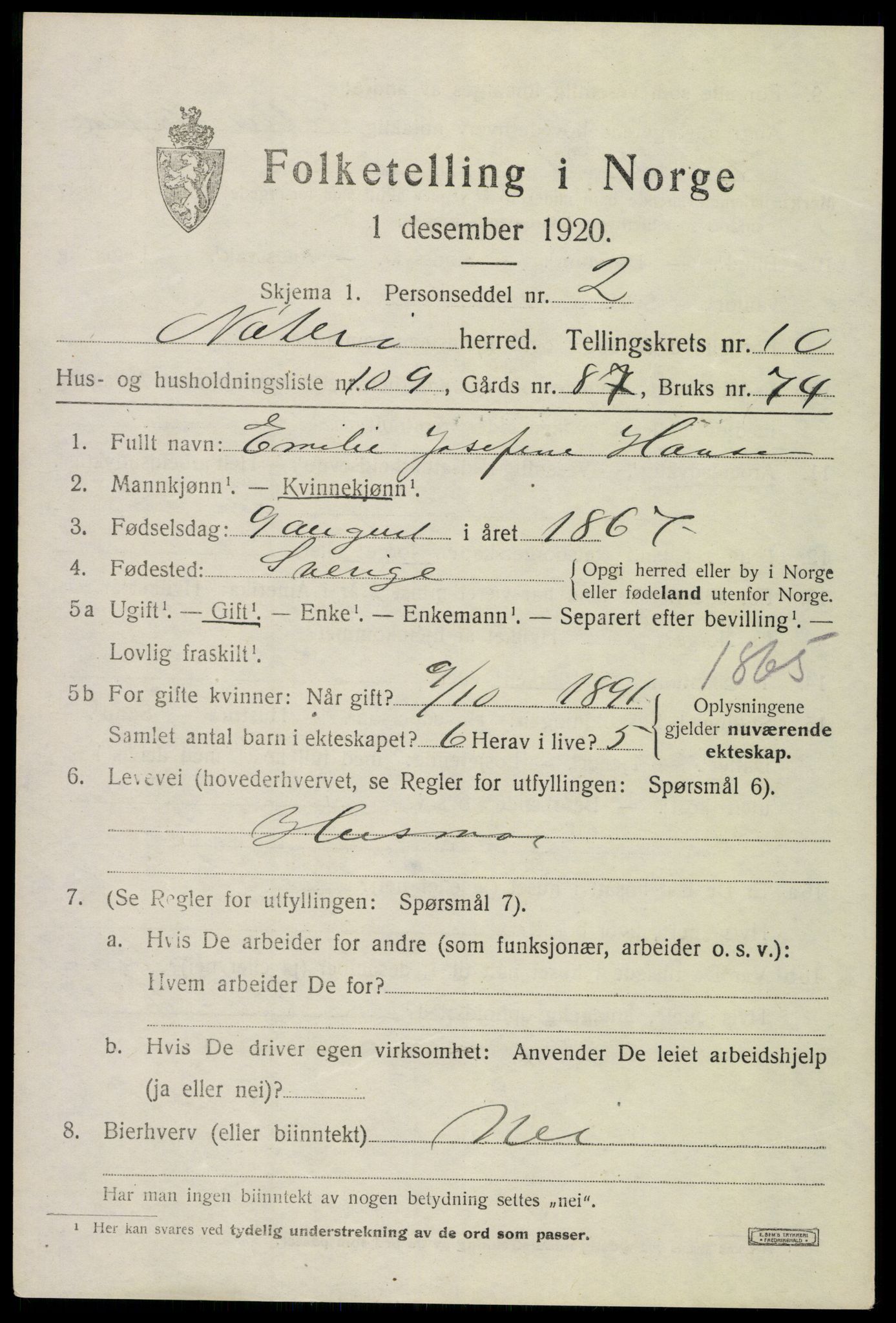 SAKO, 1920 census for Nøtterøy, 1920, p. 13487