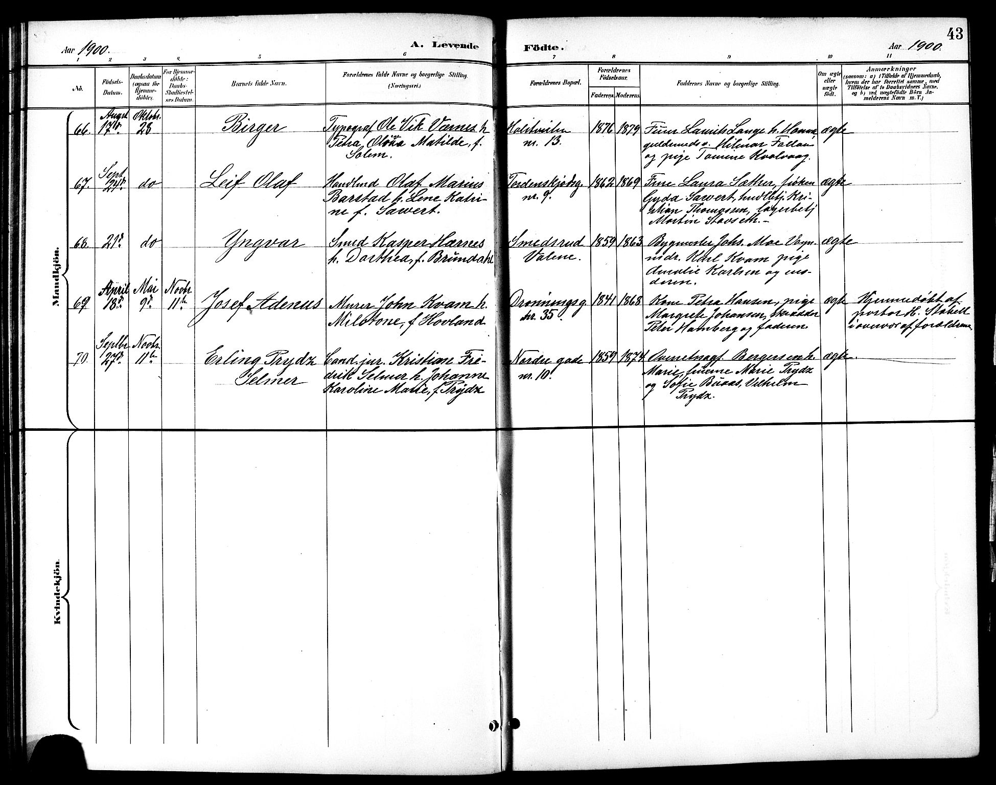 Ministerialprotokoller, klokkerbøker og fødselsregistre - Sør-Trøndelag, AV/SAT-A-1456/601/L0094: Parish register (copy) no. 601C12, 1898-1911, p. 43