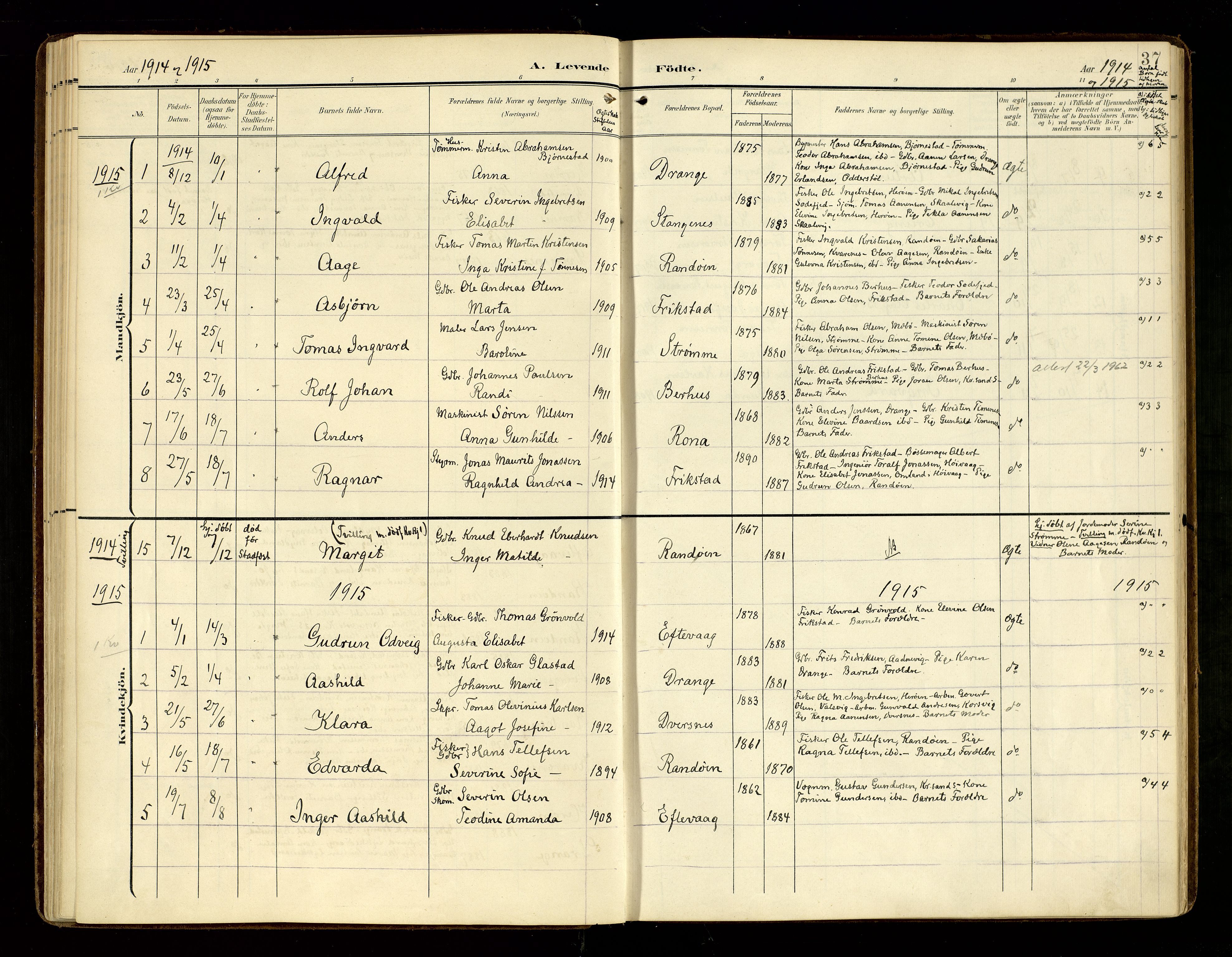 Oddernes sokneprestkontor, AV/SAK-1111-0033/F/Fa/Fab/L0003: Parish register (official) no. A 3, 1903-1916, p. 37