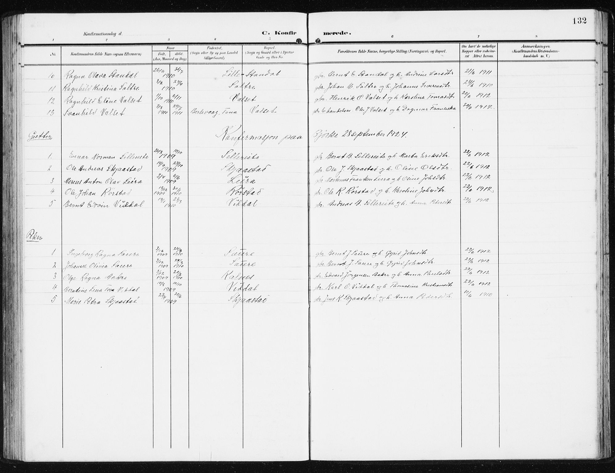 Ministerialprotokoller, klokkerbøker og fødselsregistre - Møre og Romsdal, AV/SAT-A-1454/515/L0216: Parish register (copy) no. 515C03, 1906-1941, p. 132