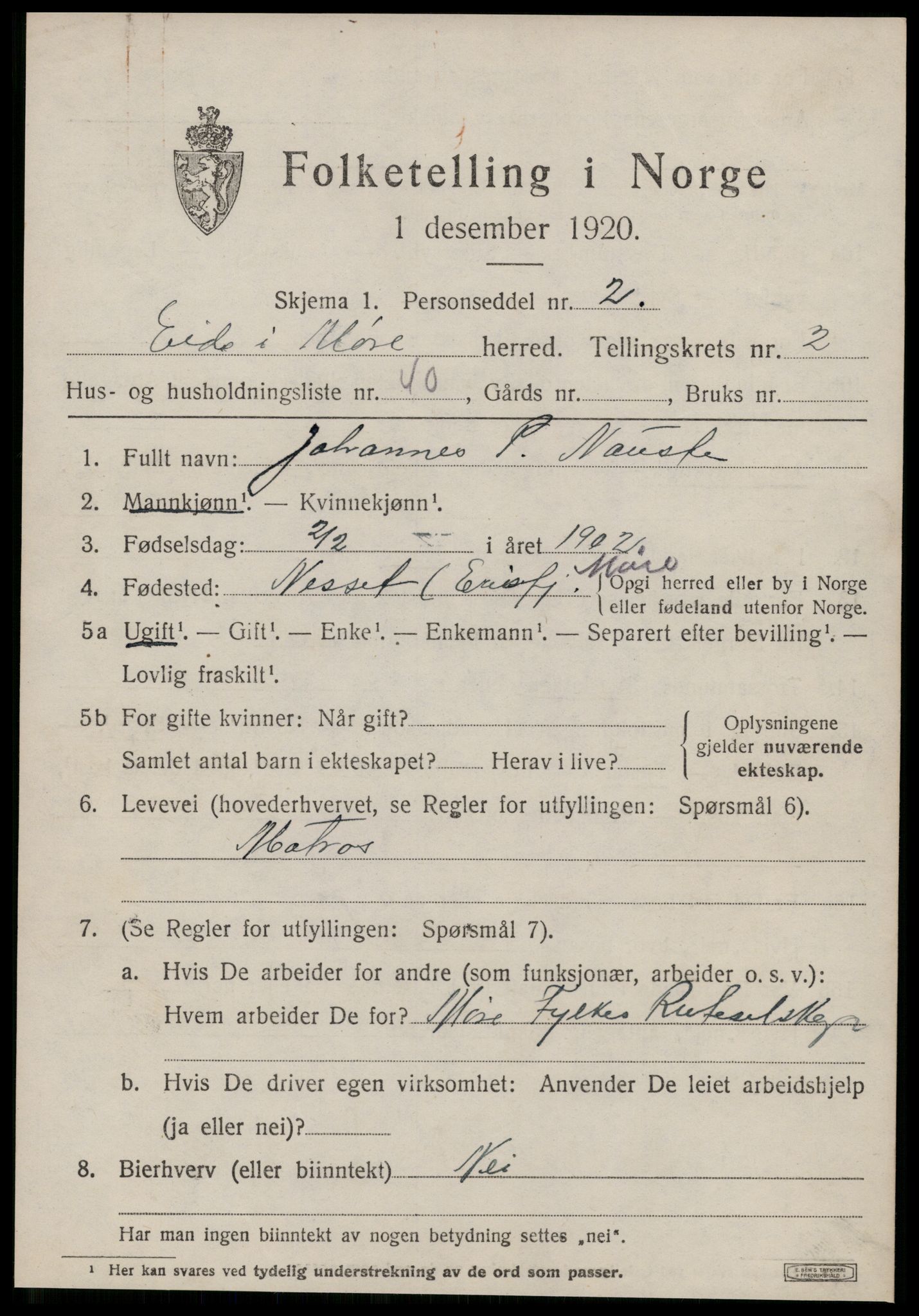 SAT, 1920 census for Eid (MR), 1920, p. 1490