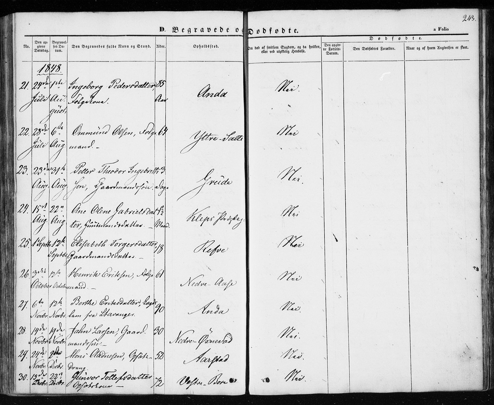 Klepp sokneprestkontor, AV/SAST-A-101803/001/3/30BA/L0004: Parish register (official) no. A 4, 1842-1852, p. 243