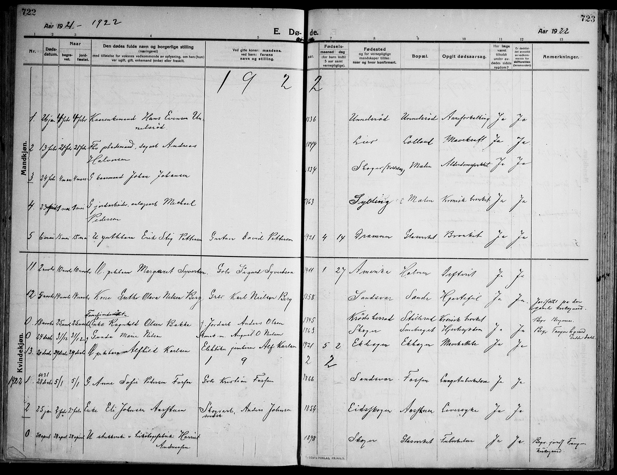 Skoger kirkebøker, AV/SAKO-A-59/F/Fa/L0007: Parish register (official) no. I 7, 1911-1936, p. 722-723