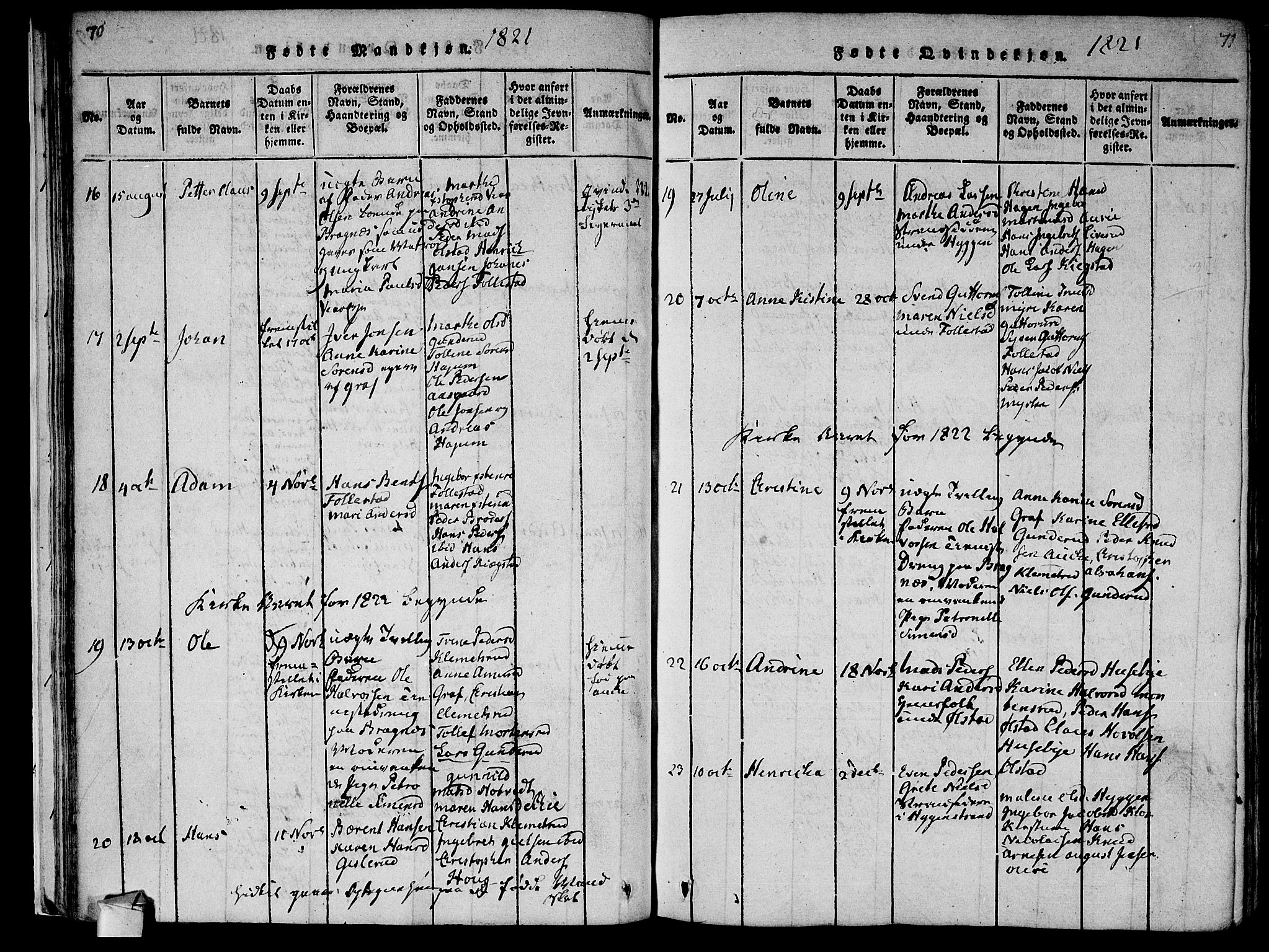 Røyken kirkebøker, AV/SAKO-A-241/F/Fa/L0004: Parish register (official) no. 4, 1814-1832, p. 70-71