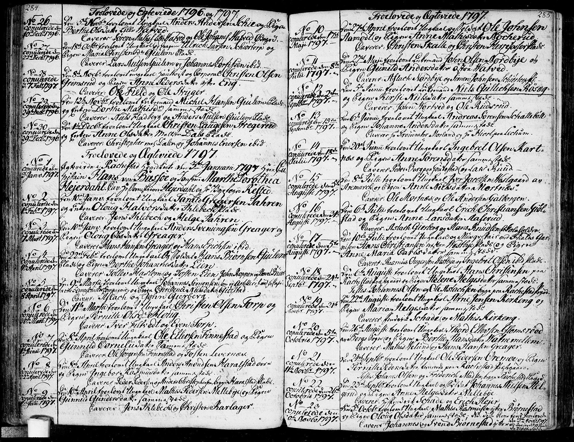 Rakkestad prestekontor Kirkebøker, AV/SAO-A-2008/F/Fa/L0005: Parish register (official) no. I 5, 1784-1814, p. 284-285