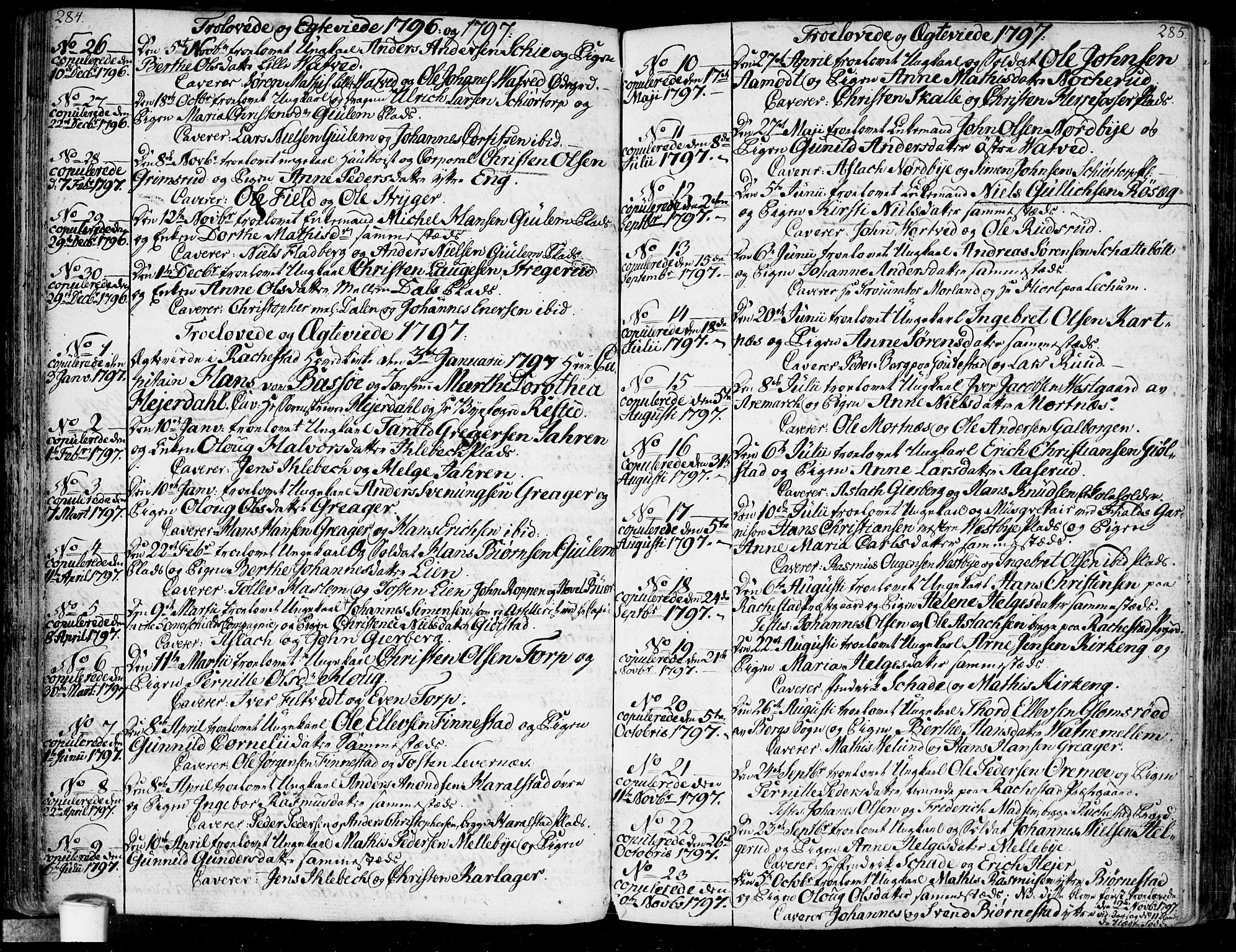 Rakkestad prestekontor Kirkebøker, SAO/A-2008/F/Fa/L0005: Parish register (official) no. I 5, 1784-1814, p. 284-285