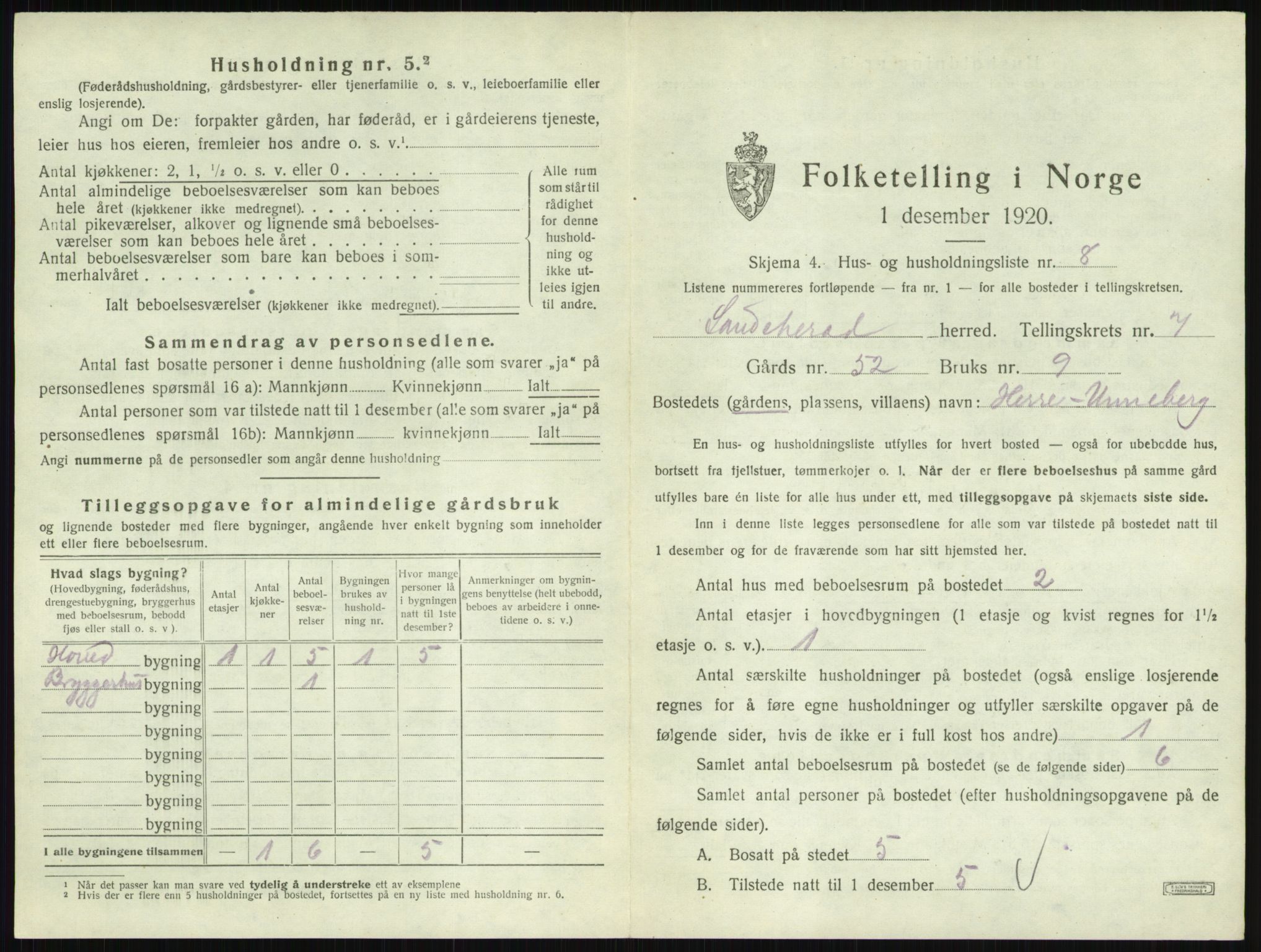 SAKO, 1920 census for Sandeherred, 1920, p. 1473