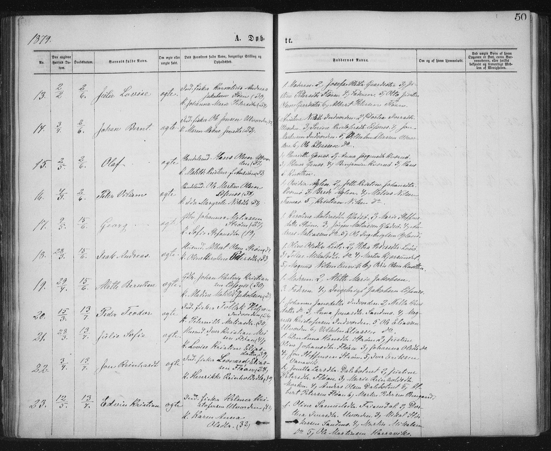 Ministerialprotokoller, klokkerbøker og fødselsregistre - Nord-Trøndelag, AV/SAT-A-1458/771/L0596: Parish register (official) no. 771A03, 1870-1884, p. 50