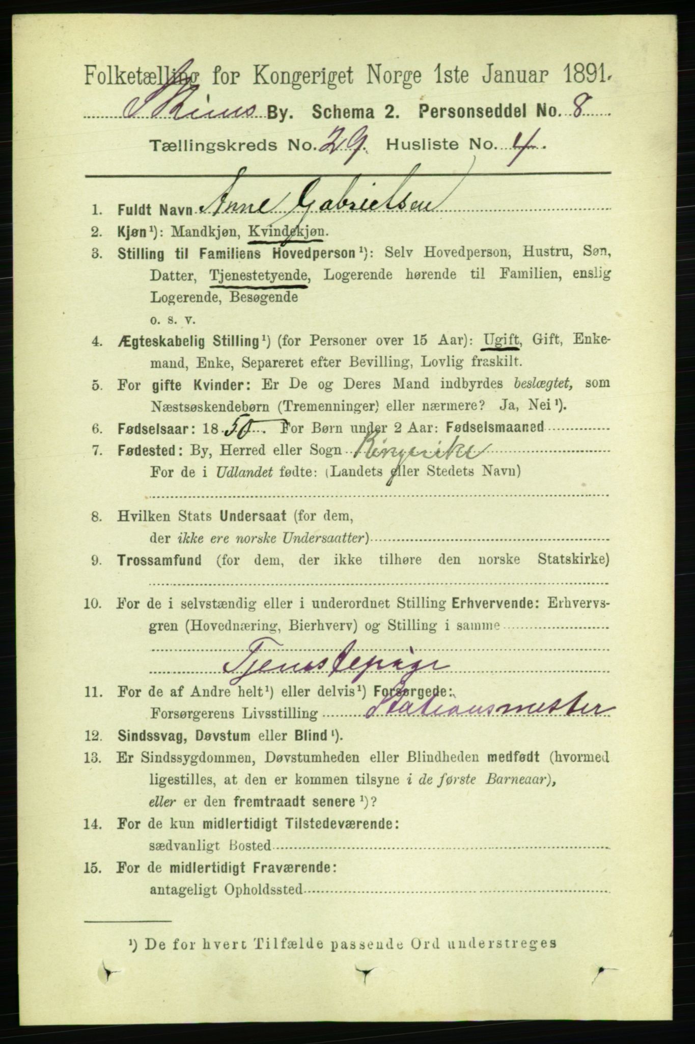 RA, 1891 census for 0806 Skien, 1891, p. 6732