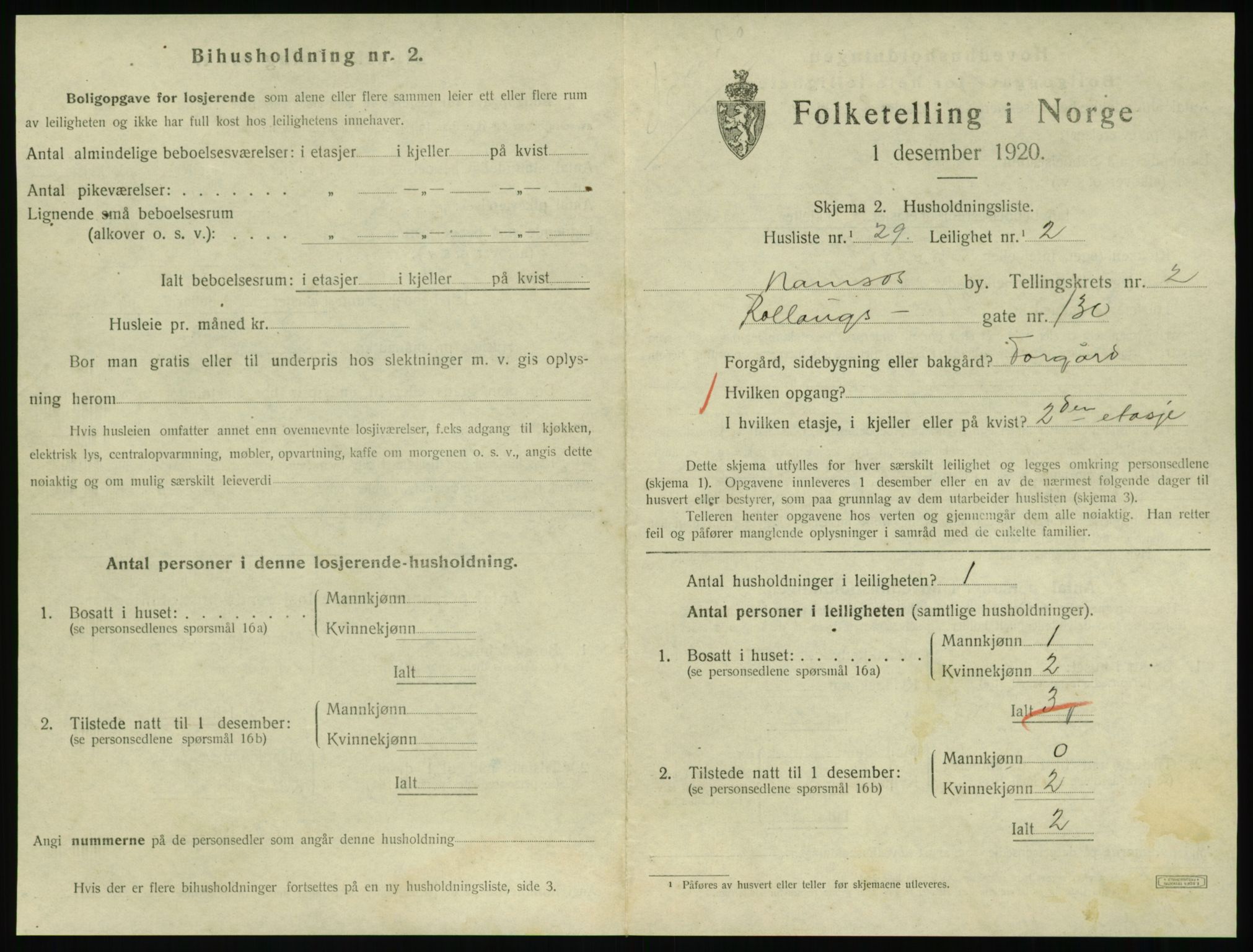 SAT, 1920 census for Namsos, 1920, p. 1067