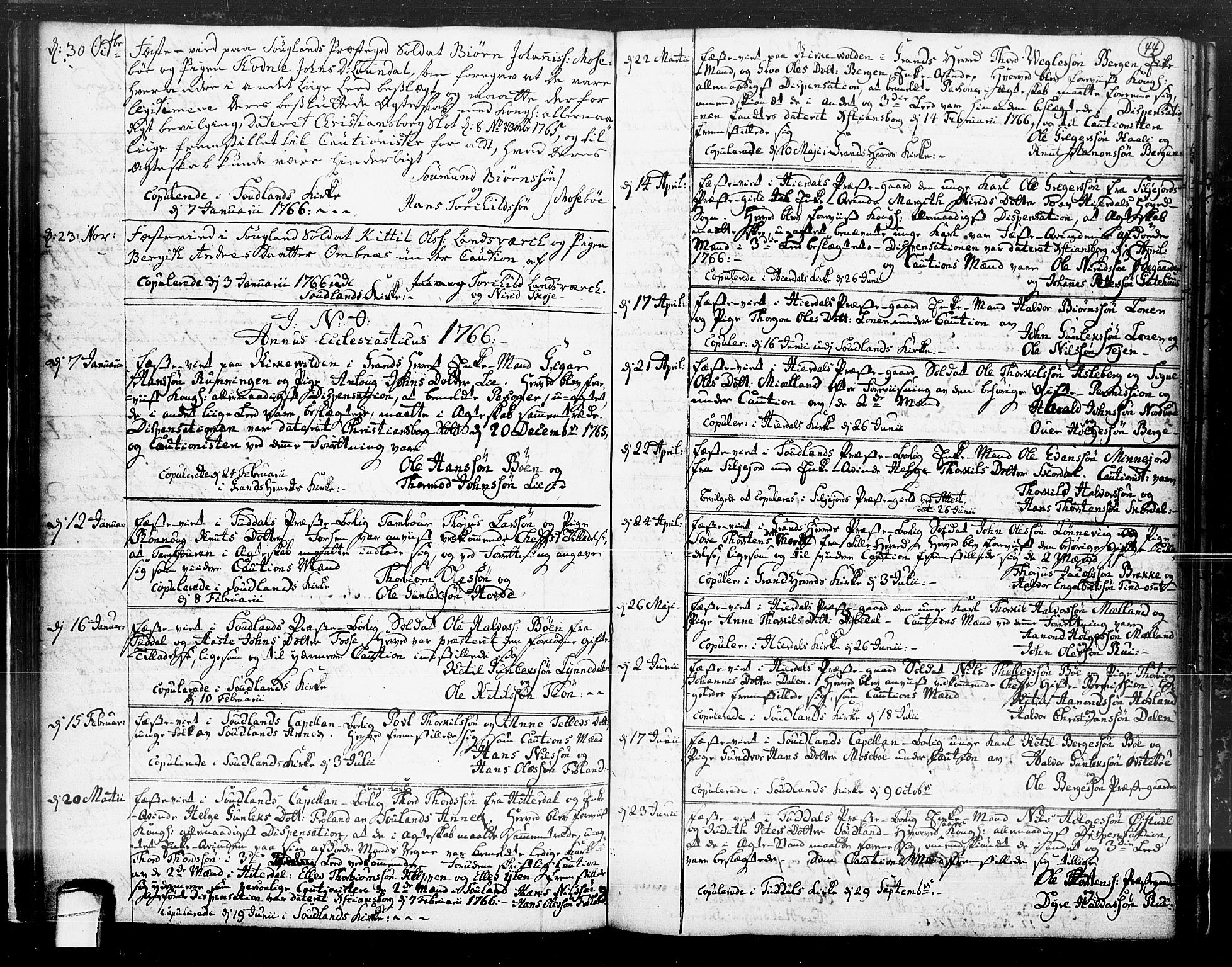 Hjartdal kirkebøker, AV/SAKO-A-270/F/Fa/L0004: Parish register (official) no. I 4, 1727-1795, p. 44