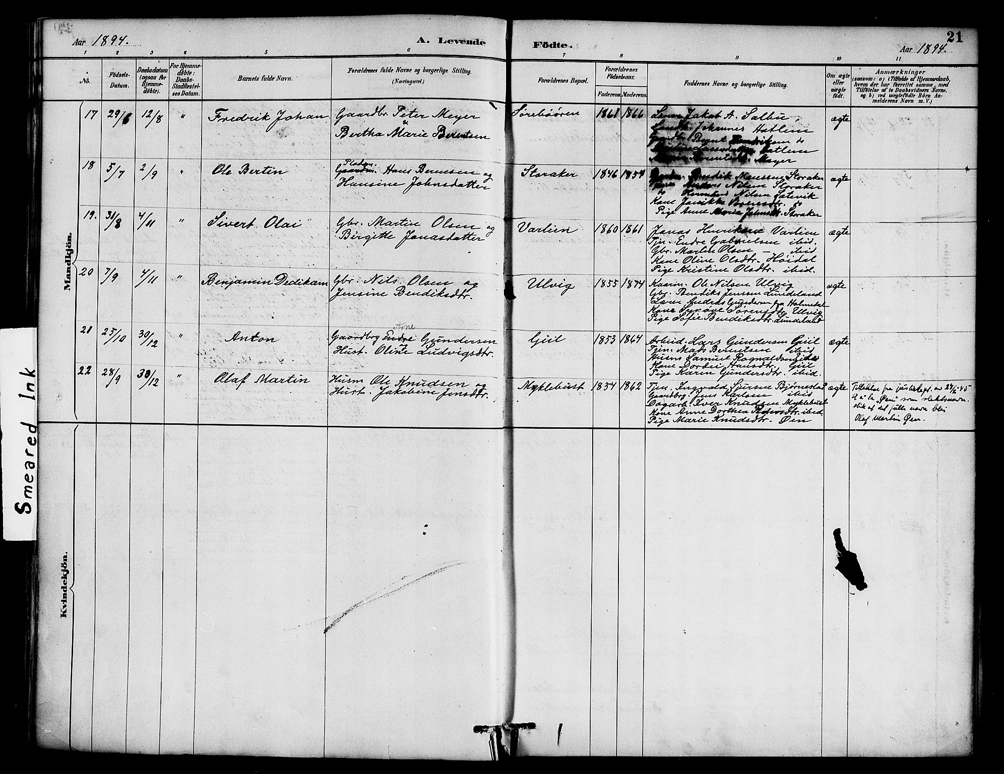 Hyllestad sokneprestembete, AV/SAB-A-80401: Parish register (official) no. D 1, 1886-1905, p. 21