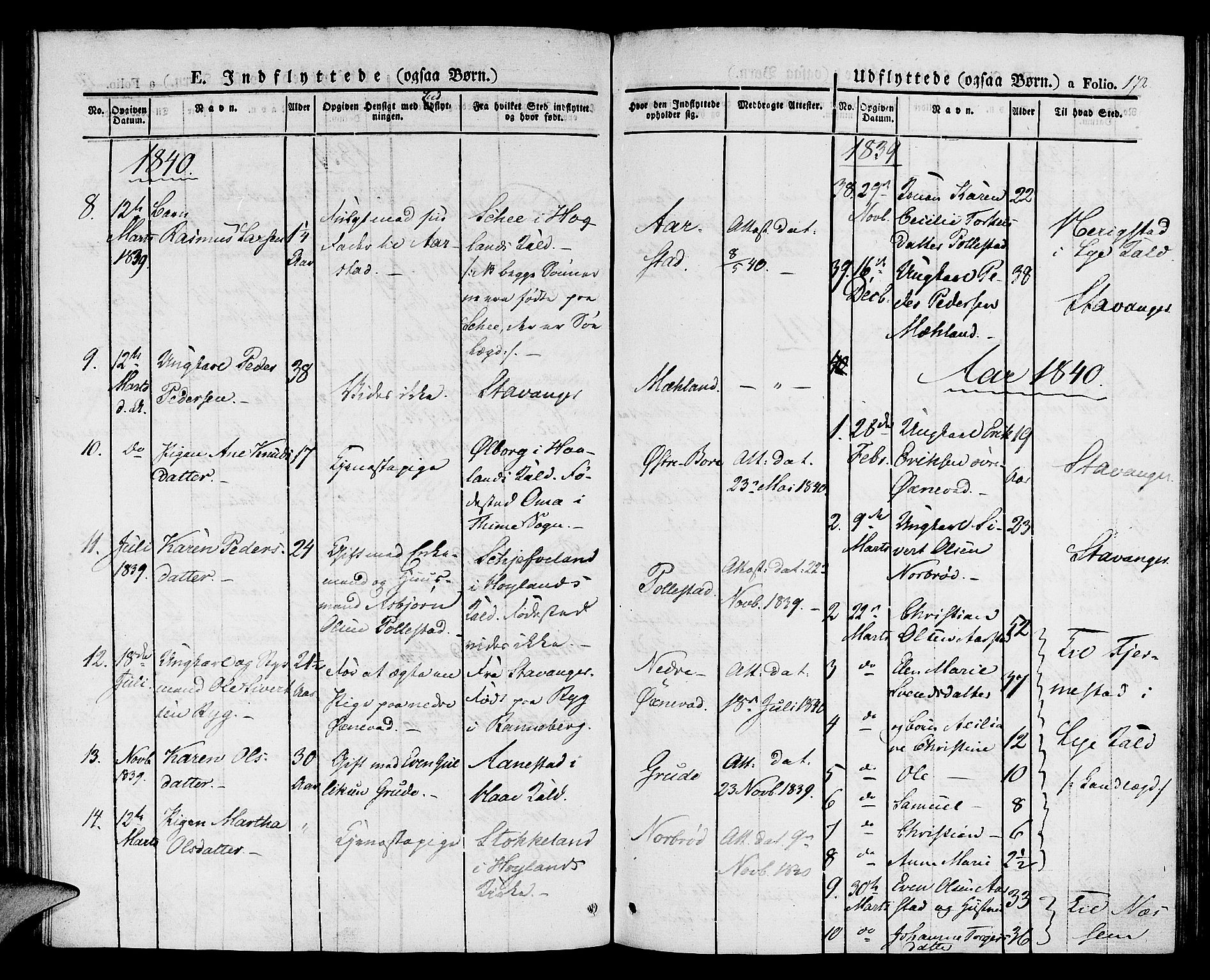 Klepp sokneprestkontor, AV/SAST-A-101803/001/3/30BA/L0003: Parish register (official) no. A 3, 1833-1842, p. 172