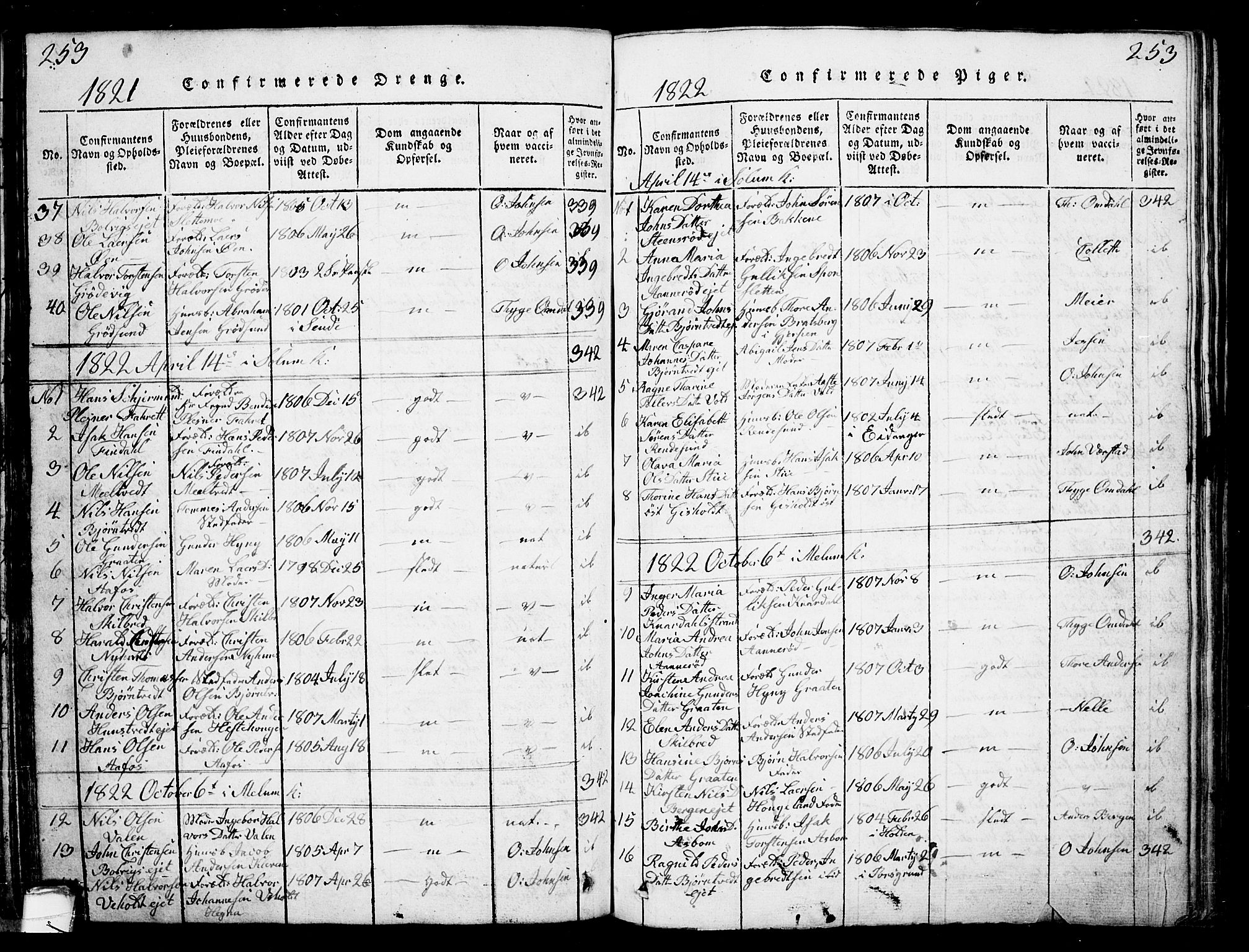 Solum kirkebøker, AV/SAKO-A-306/G/Ga/L0001: Parish register (copy) no. I 1, 1814-1833, p. 253