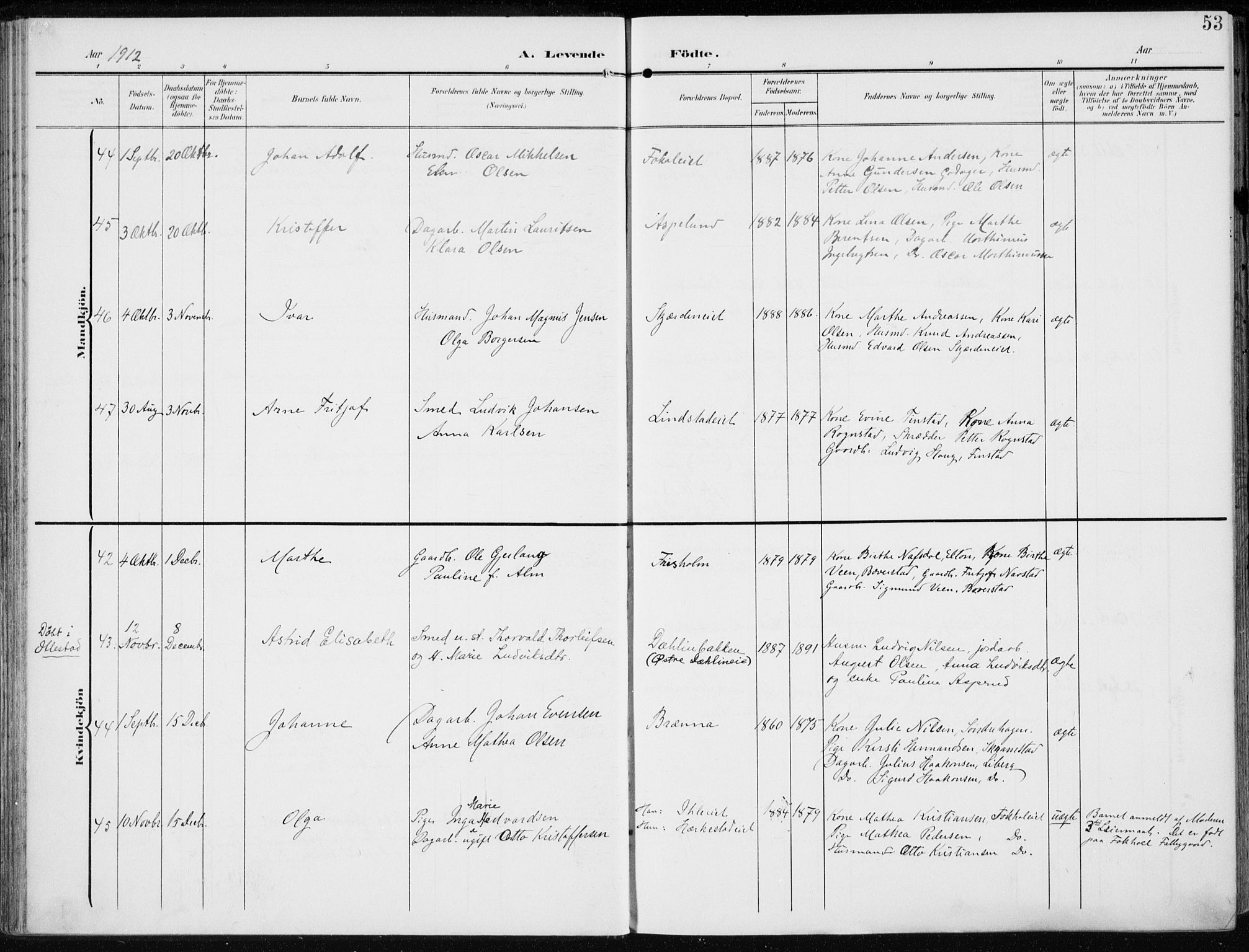 Stange prestekontor, AV/SAH-PREST-002/K/L0024: Parish register (official) no. 24, 1906-1922, p. 53