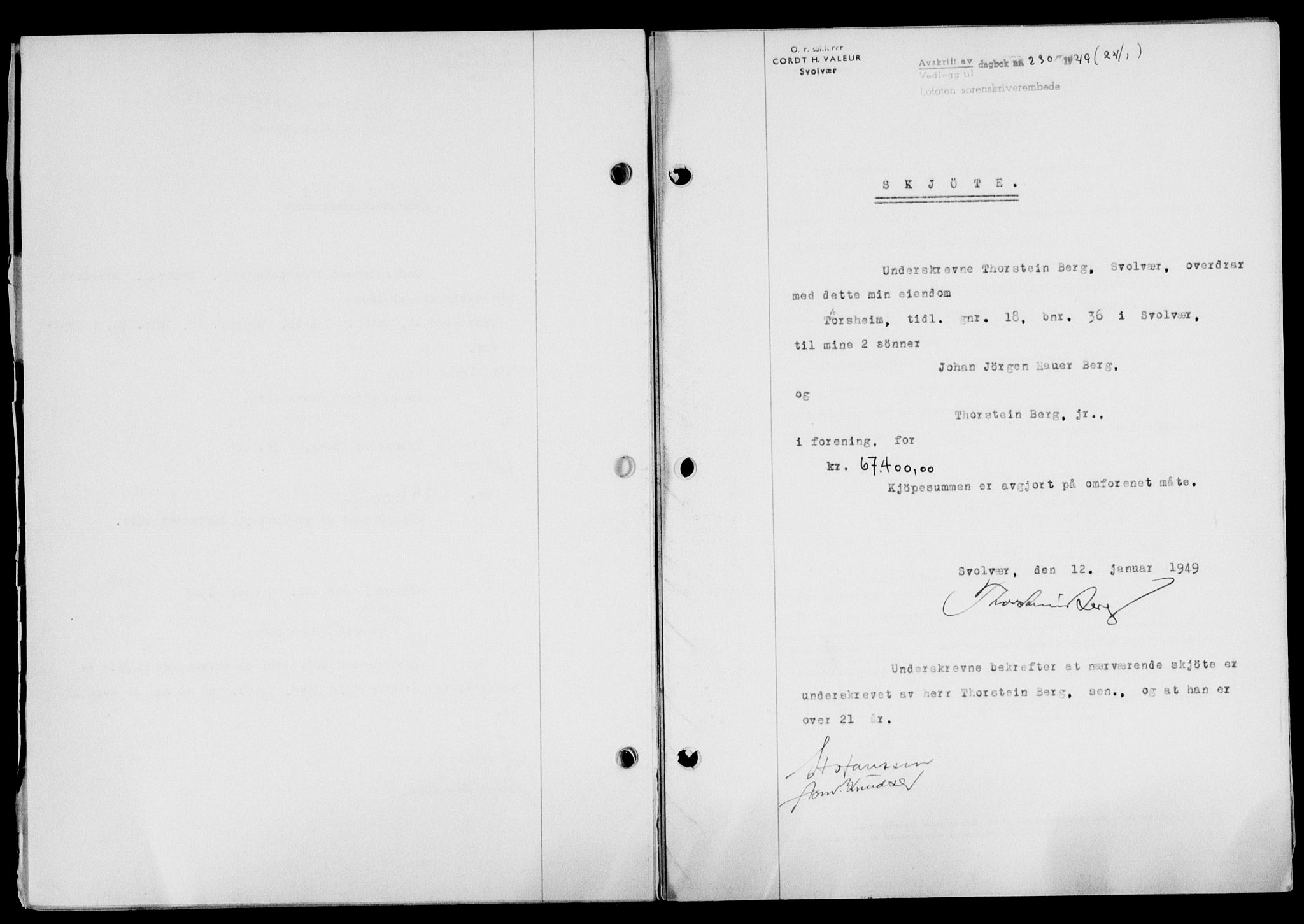 Lofoten sorenskriveri, SAT/A-0017/1/2/2C/L0020a: Mortgage book no. 20a, 1948-1949, Diary no: : 230/1949