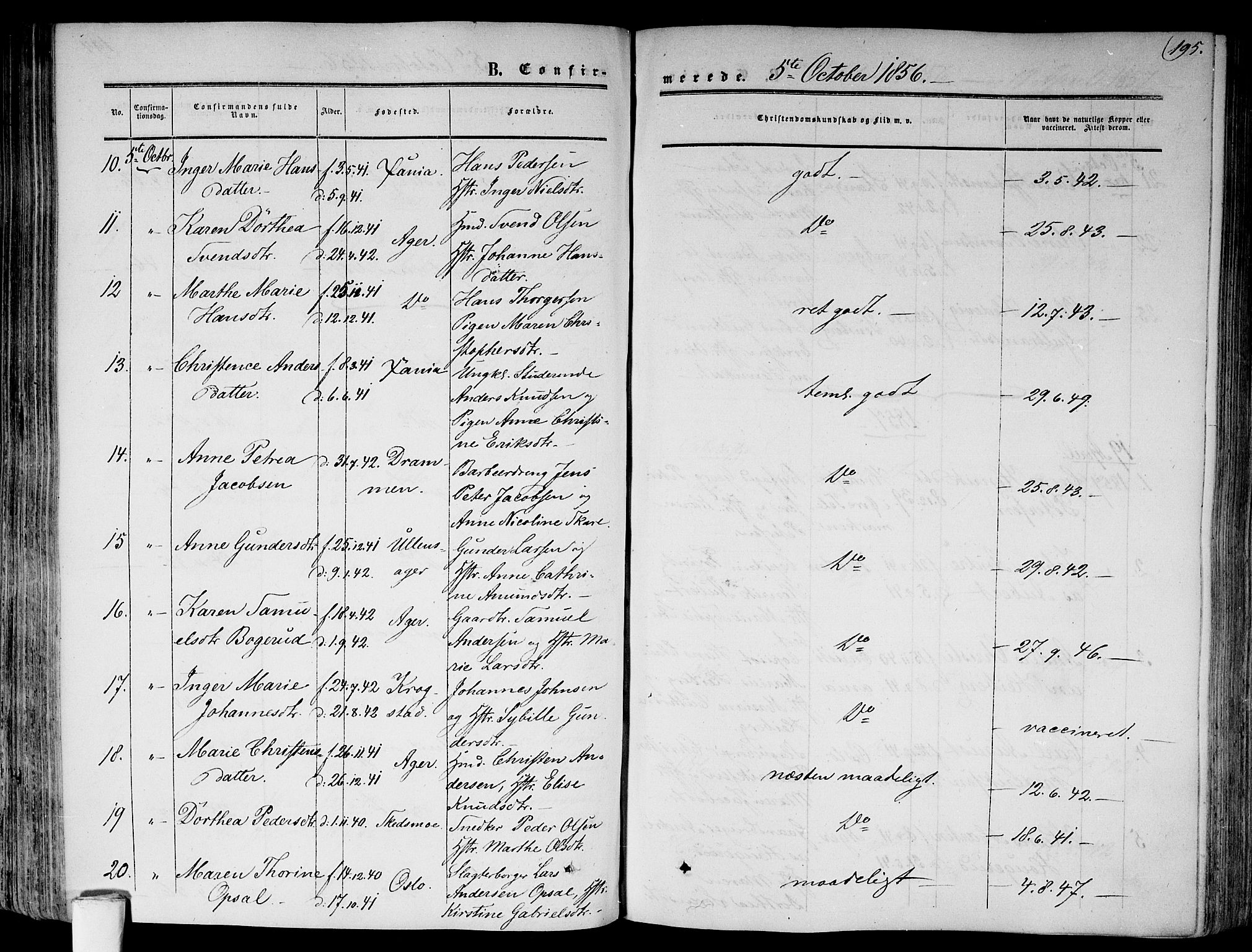 Gamlebyen prestekontor Kirkebøker, AV/SAO-A-10884/F/Fa/L0004: Parish register (official) no. 4, 1850-1857, p. 195