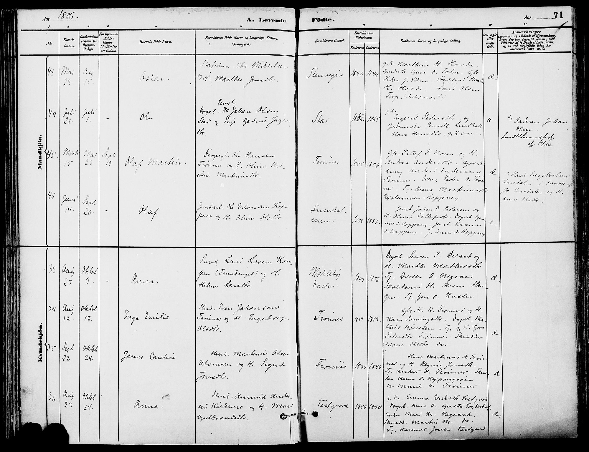 Stor-Elvdal prestekontor, SAH/PREST-052/H/Ha/Haa/L0002: Parish register (official) no. 2, 1882-1907, p. 71
