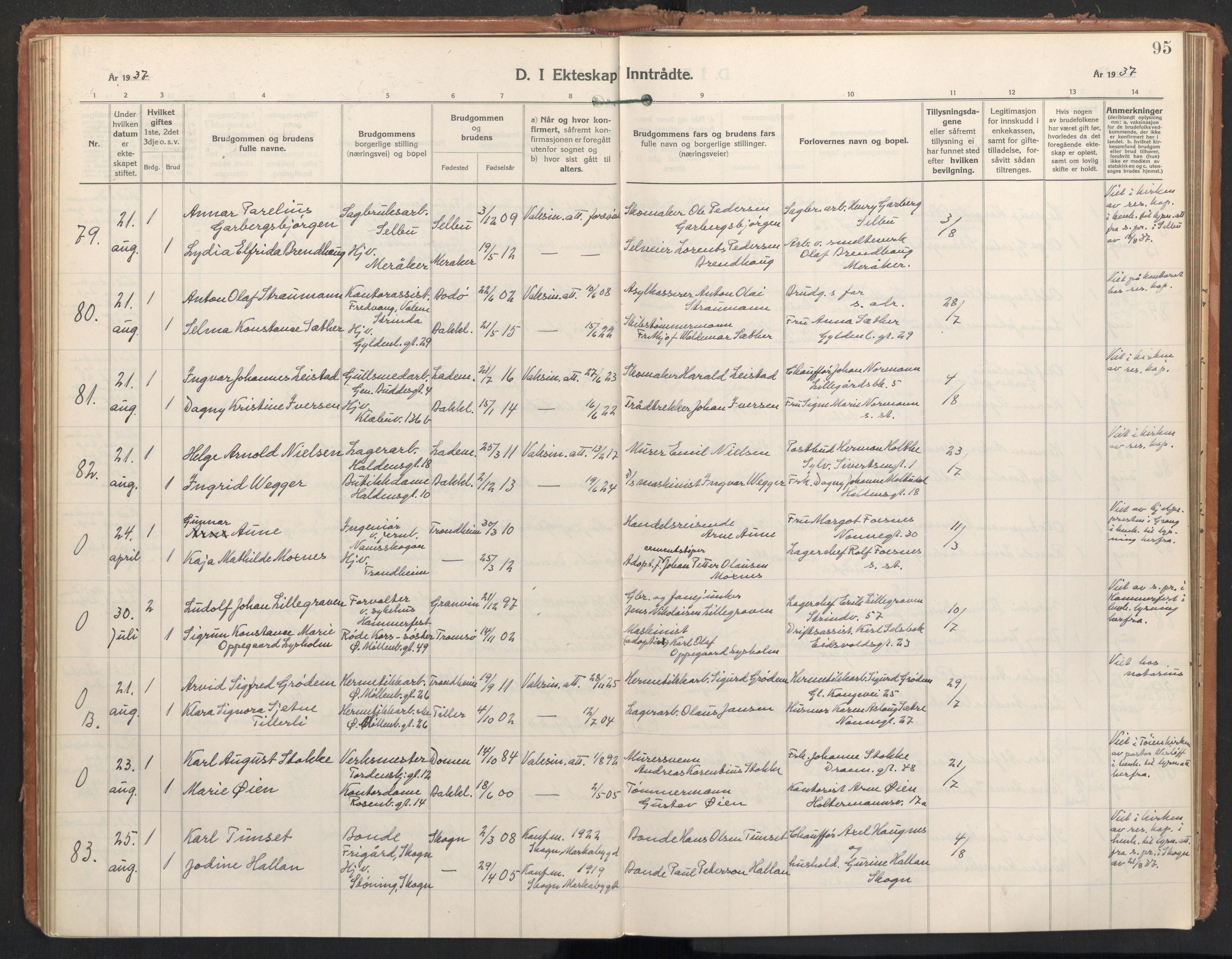 Ministerialprotokoller, klokkerbøker og fødselsregistre - Sør-Trøndelag, AV/SAT-A-1456/604/L0209: Parish register (official) no. 604A29, 1931-1945, p. 95