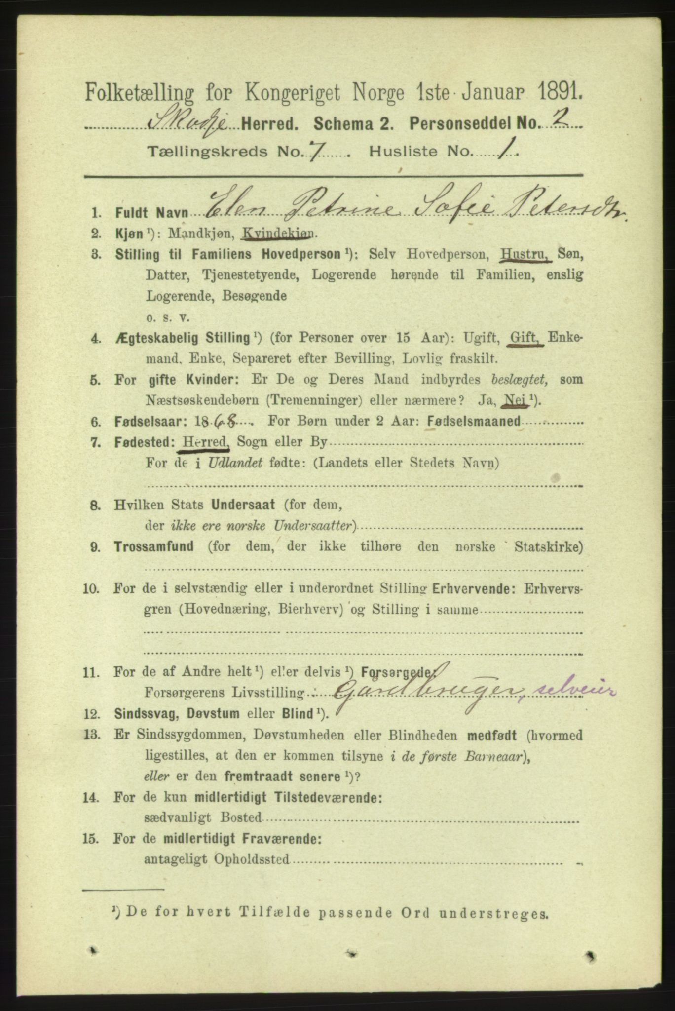 RA, 1891 census for 1529 Skodje, 1891, p. 1416