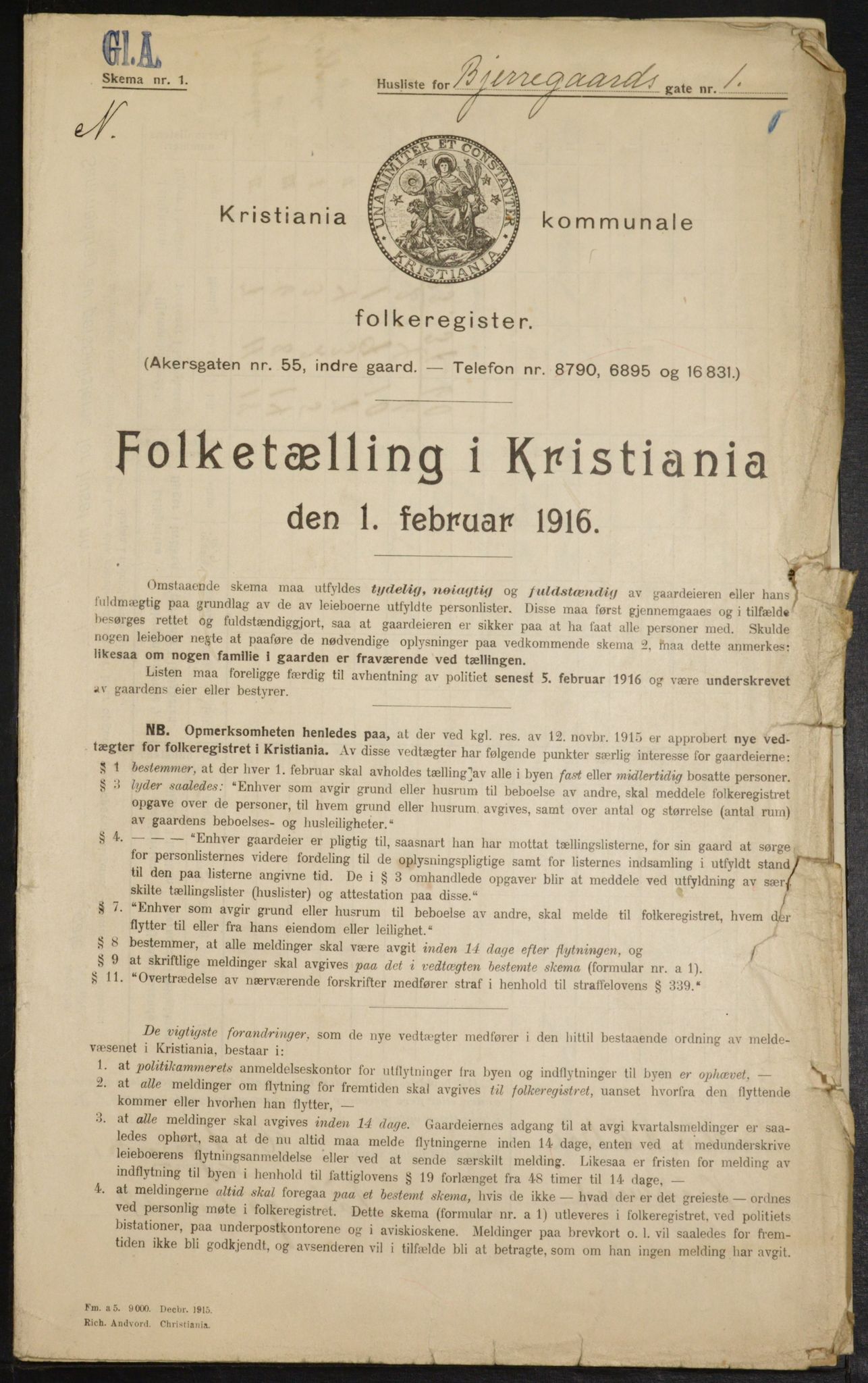 OBA, Municipal Census 1916 for Kristiania, 1916, p. 5541