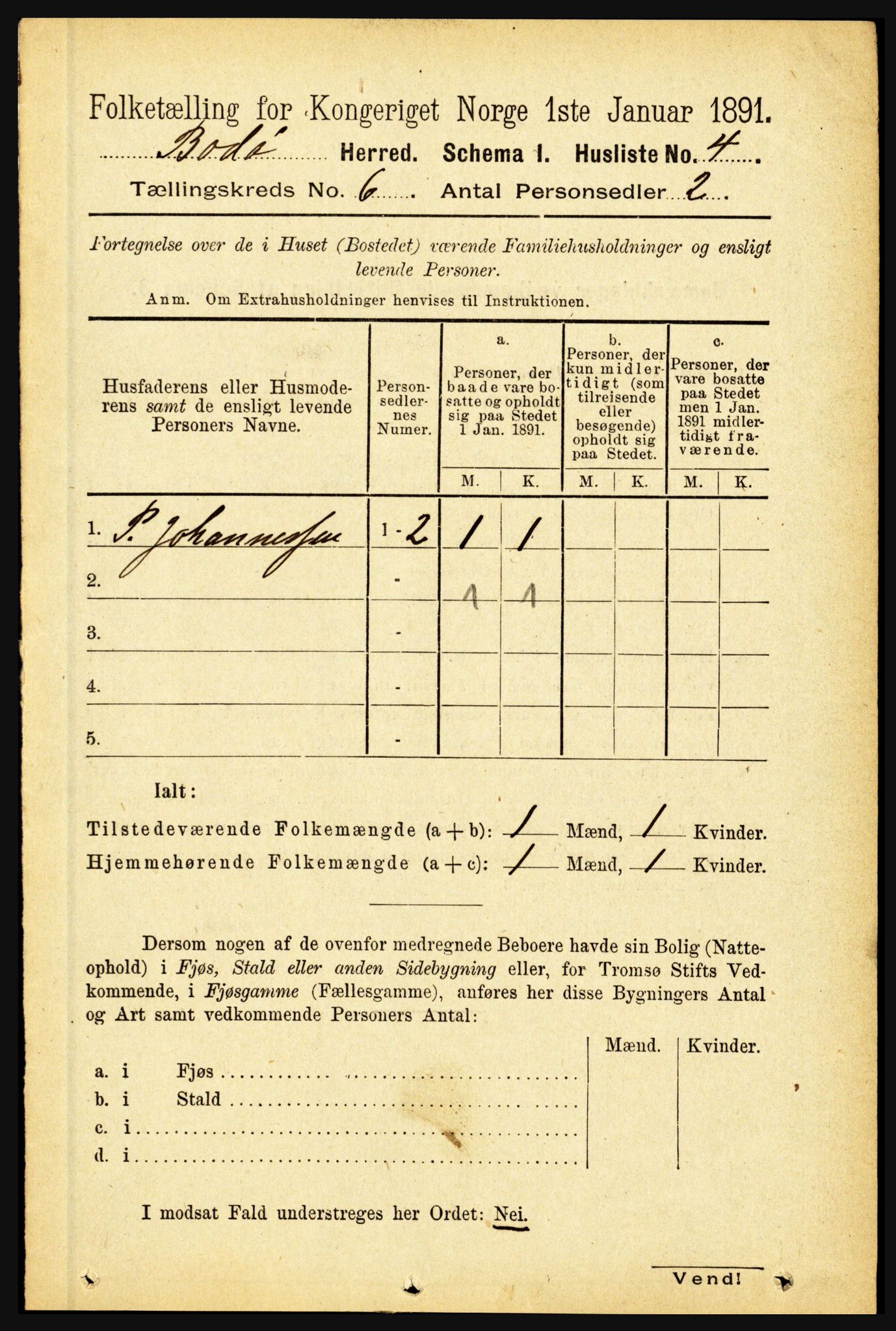 RA, 1891 census for 1843 Bodø, 1891, p. 3833
