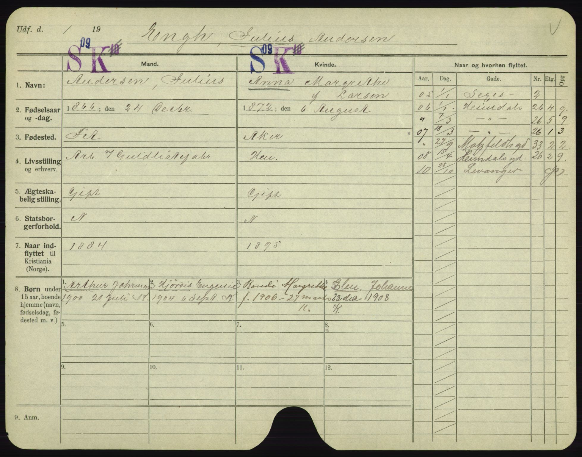 Oslo folkeregister, Registerkort, AV/SAO-A-11715/F/Fa/Fac/L0002: Menn, 1906-1914, p. 922a