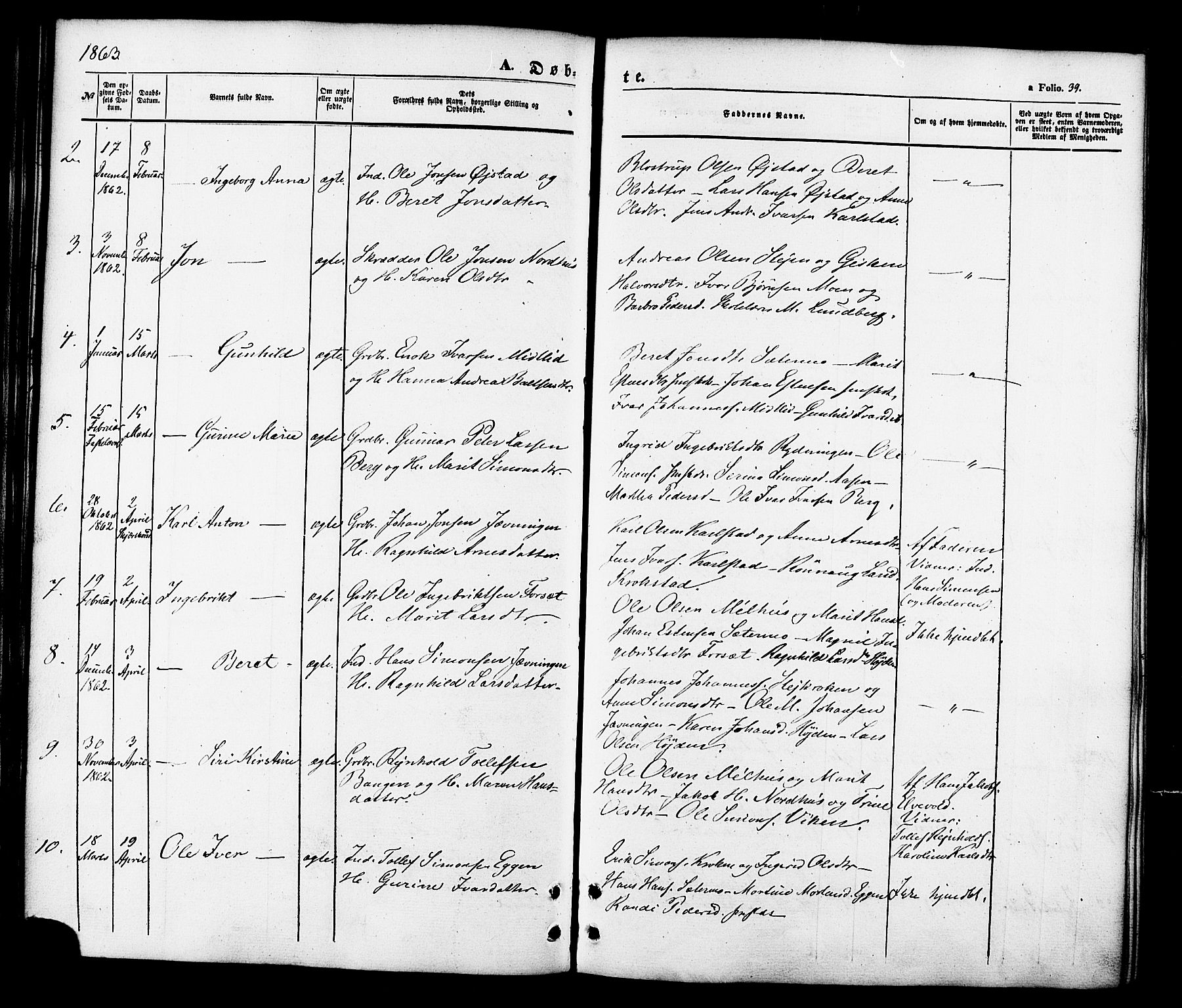 Målselv sokneprestembete, AV/SATØ-S-1311/G/Ga/Gaa/L0008kirke: Parish register (official) no. 8, 1851-1877, p. 39