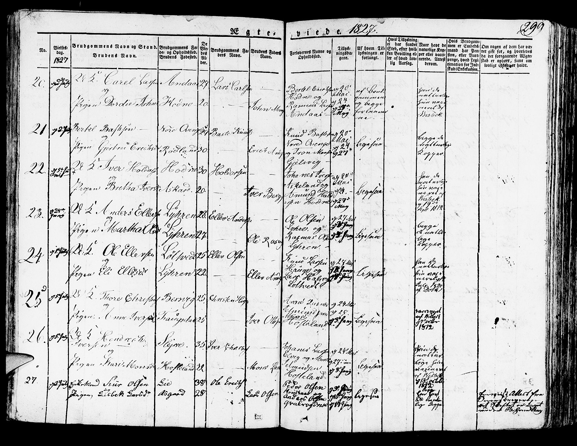 Lindås Sokneprestembete, AV/SAB-A-76701/H/Haa/Haaa/L0008: Parish register (official) no. A 8, 1823-1836, p. 299