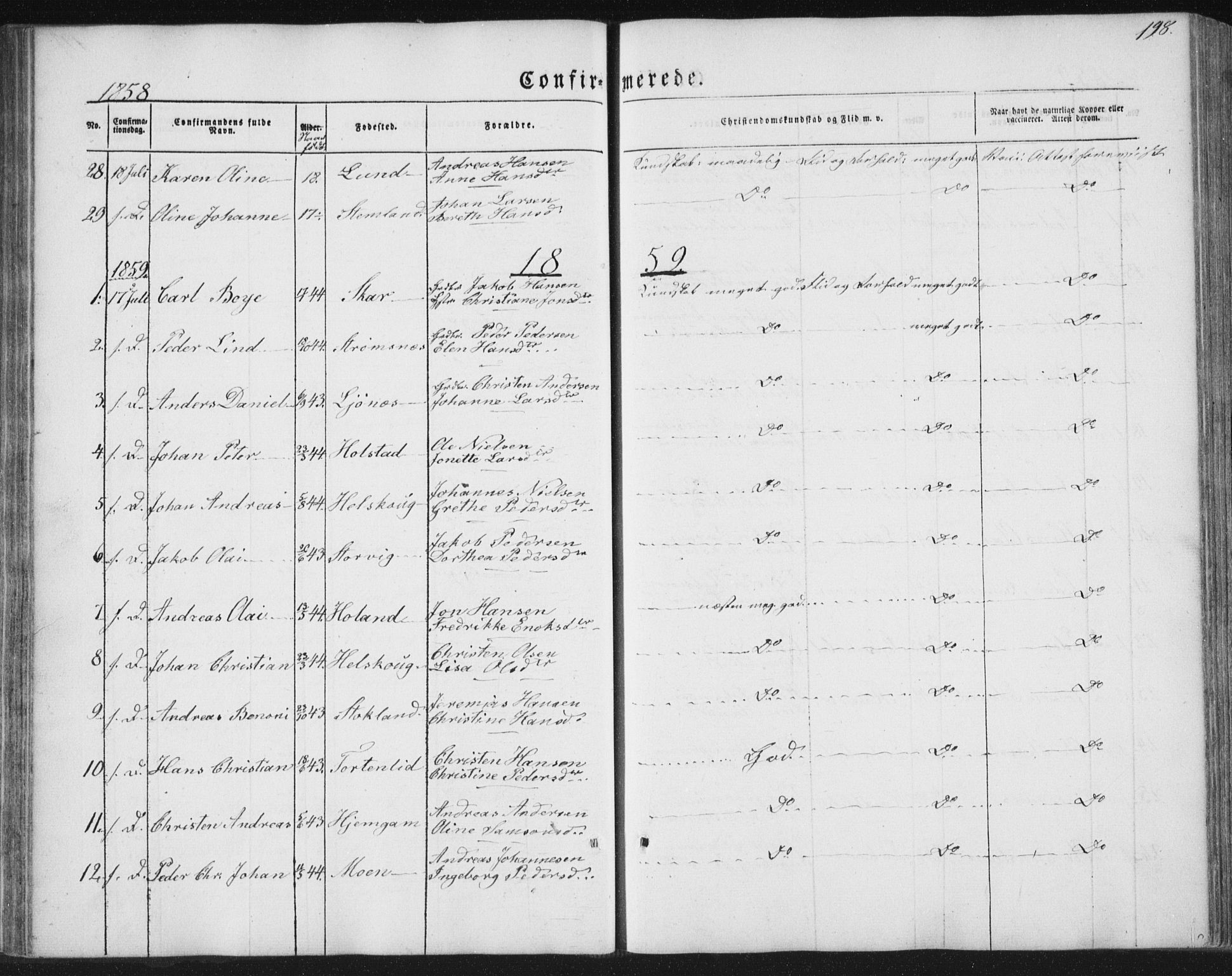 Ministerialprotokoller, klokkerbøker og fødselsregistre - Nordland, AV/SAT-A-1459/852/L0738: Parish register (official) no. 852A08, 1849-1865, p. 198