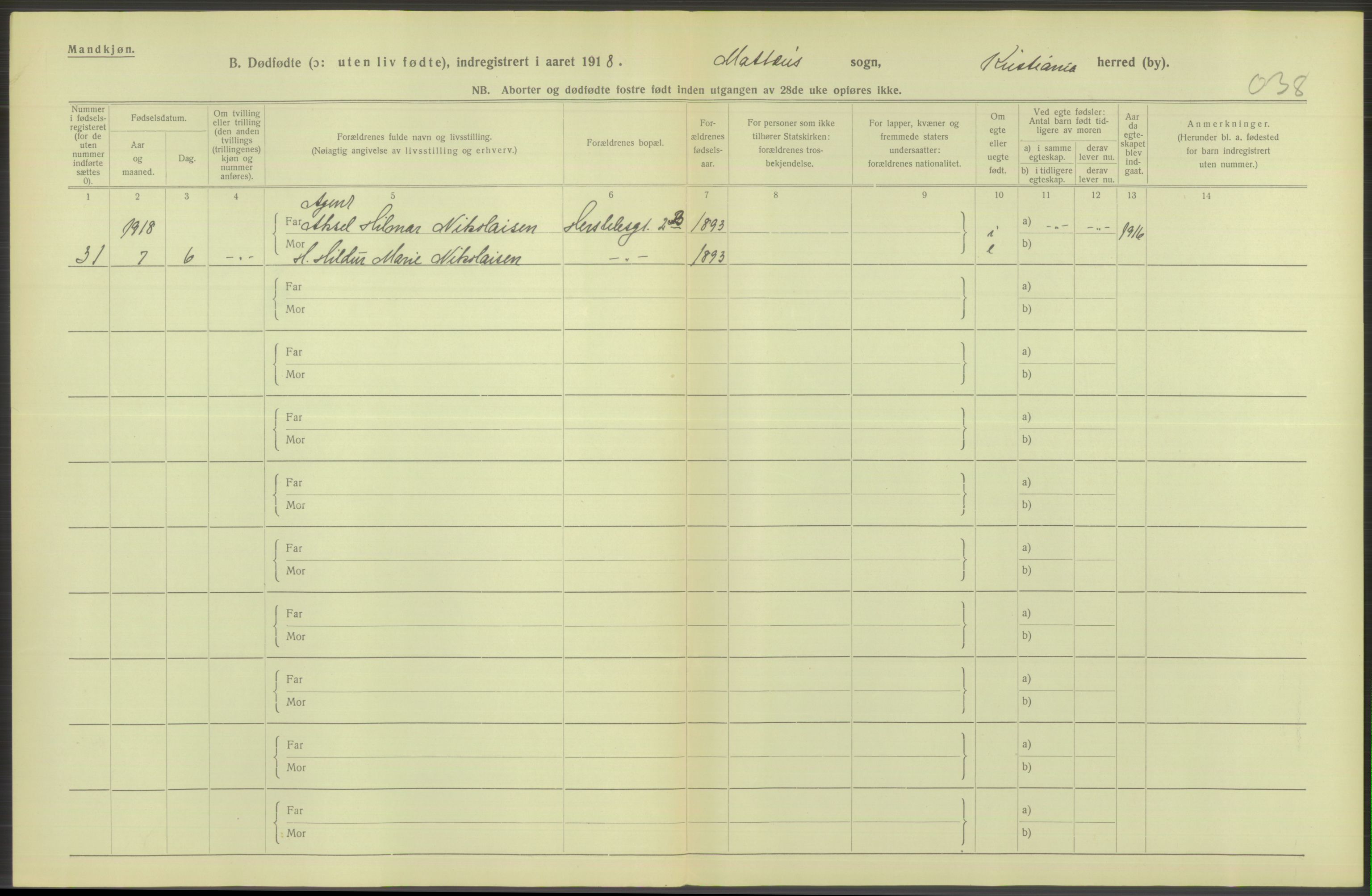 Statistisk sentralbyrå, Sosiodemografiske emner, Befolkning, RA/S-2228/D/Df/Dfb/Dfbh/L0011: Kristiania: Døde, dødfødte, 1918, p. 600