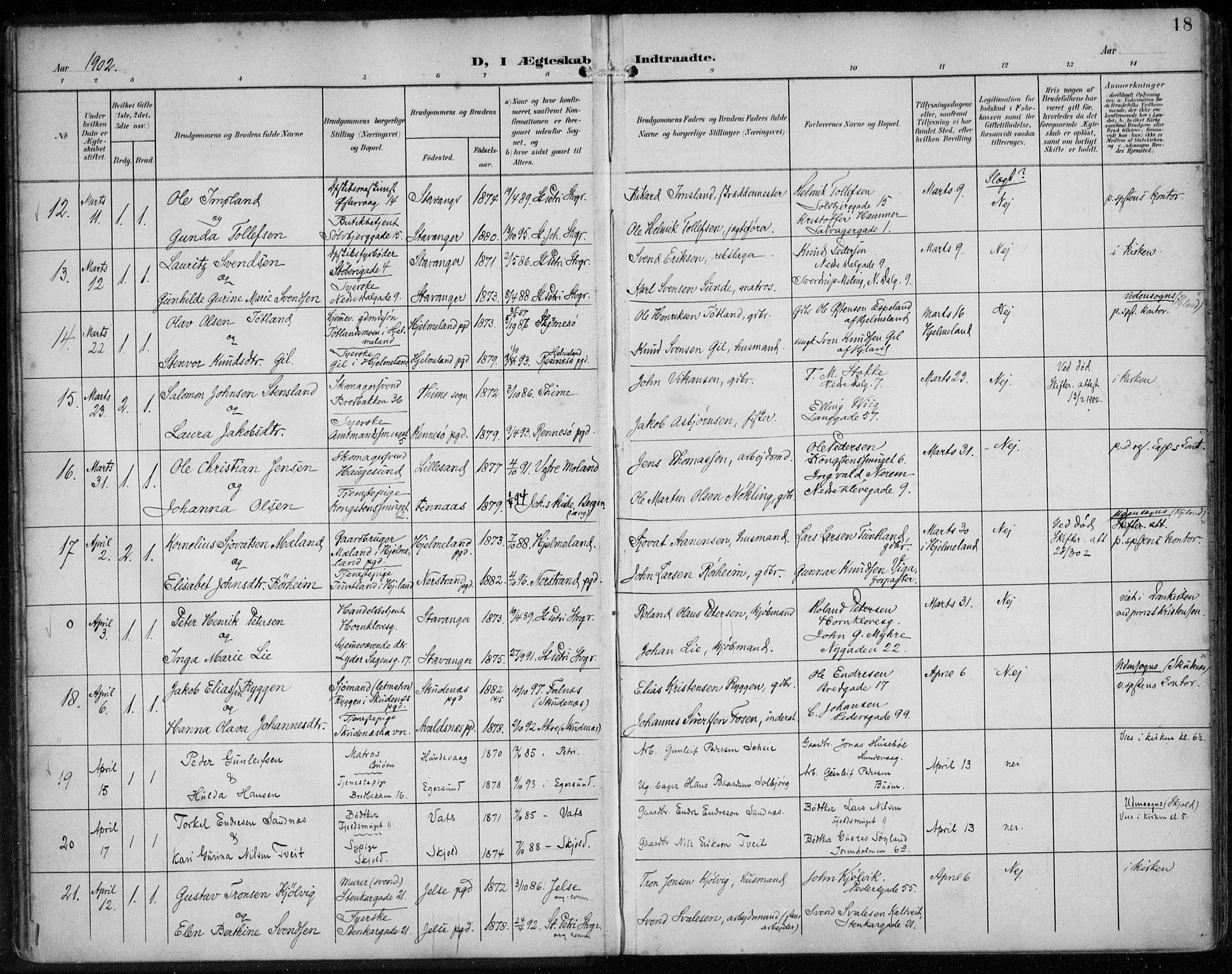 St. Petri sokneprestkontor, AV/SAST-A-101813/002/A/L0003: Parish register (official) no. A 24, 1900-1921, p. 18