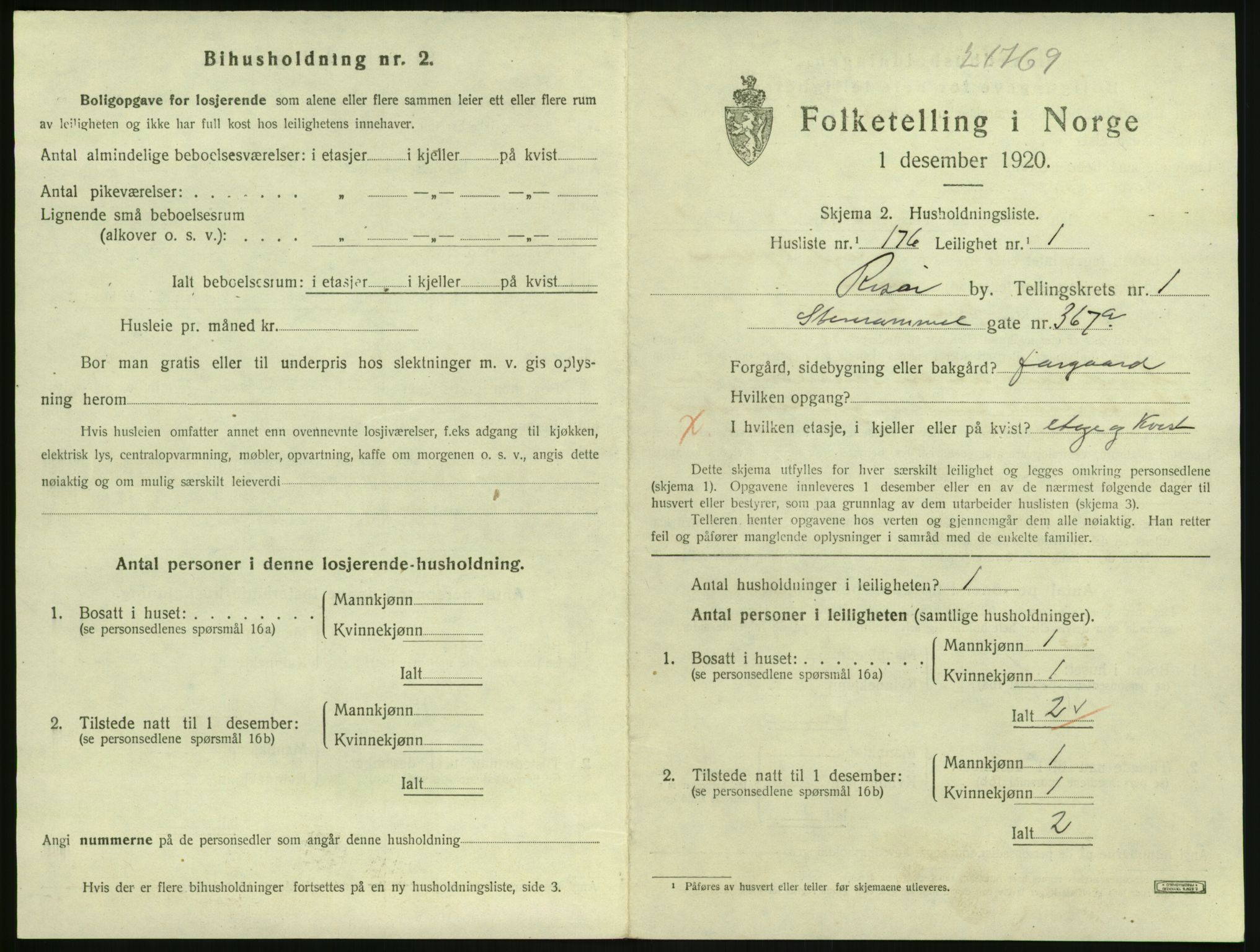 SAK, 1920 census for Risør, 1920, p. 1779