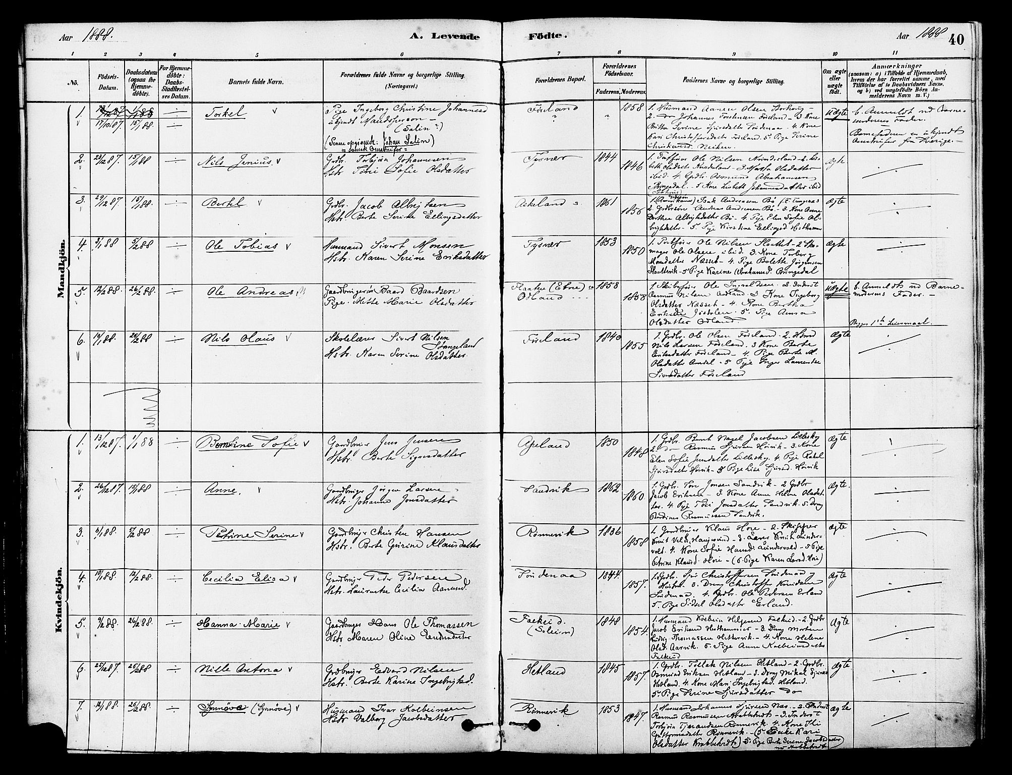 Tysvær sokneprestkontor, AV/SAST-A -101864/H/Ha/Haa/L0006: Parish register (official) no. A 6, 1878-1896, p. 40