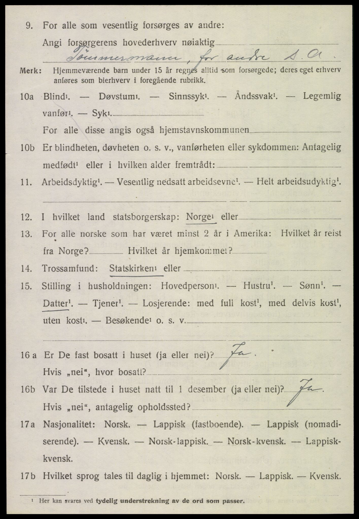 SAT, 1920 census for Overhalla, 1920, p. 2603