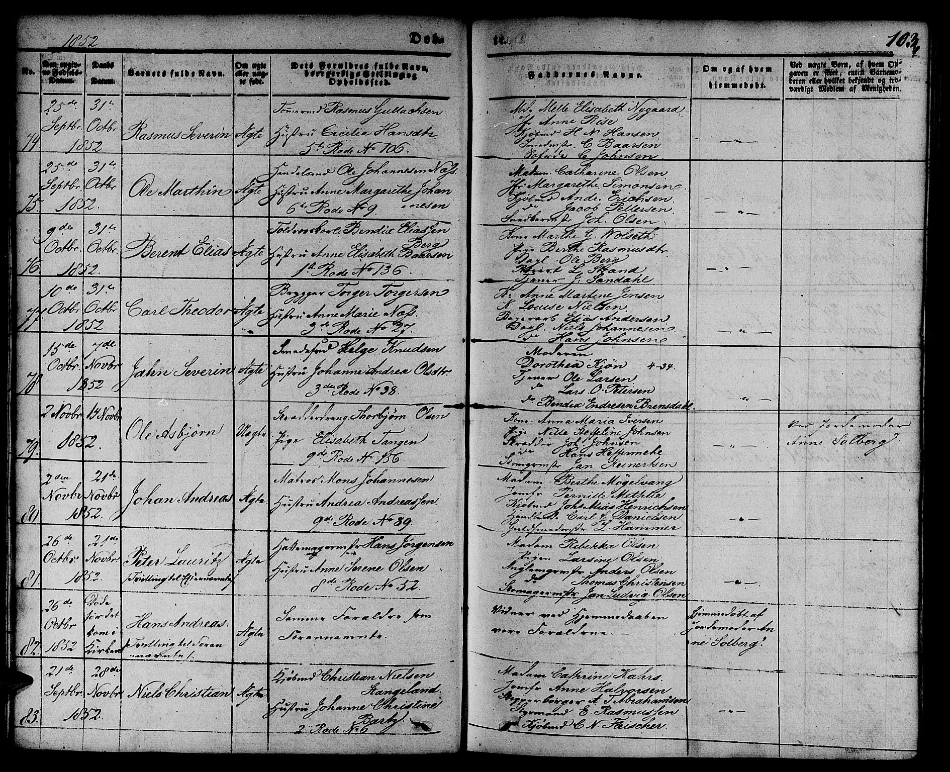 Nykirken Sokneprestembete, SAB/A-77101/H/Hab: Parish register (copy) no. B 1, 1842-1858, p. 103